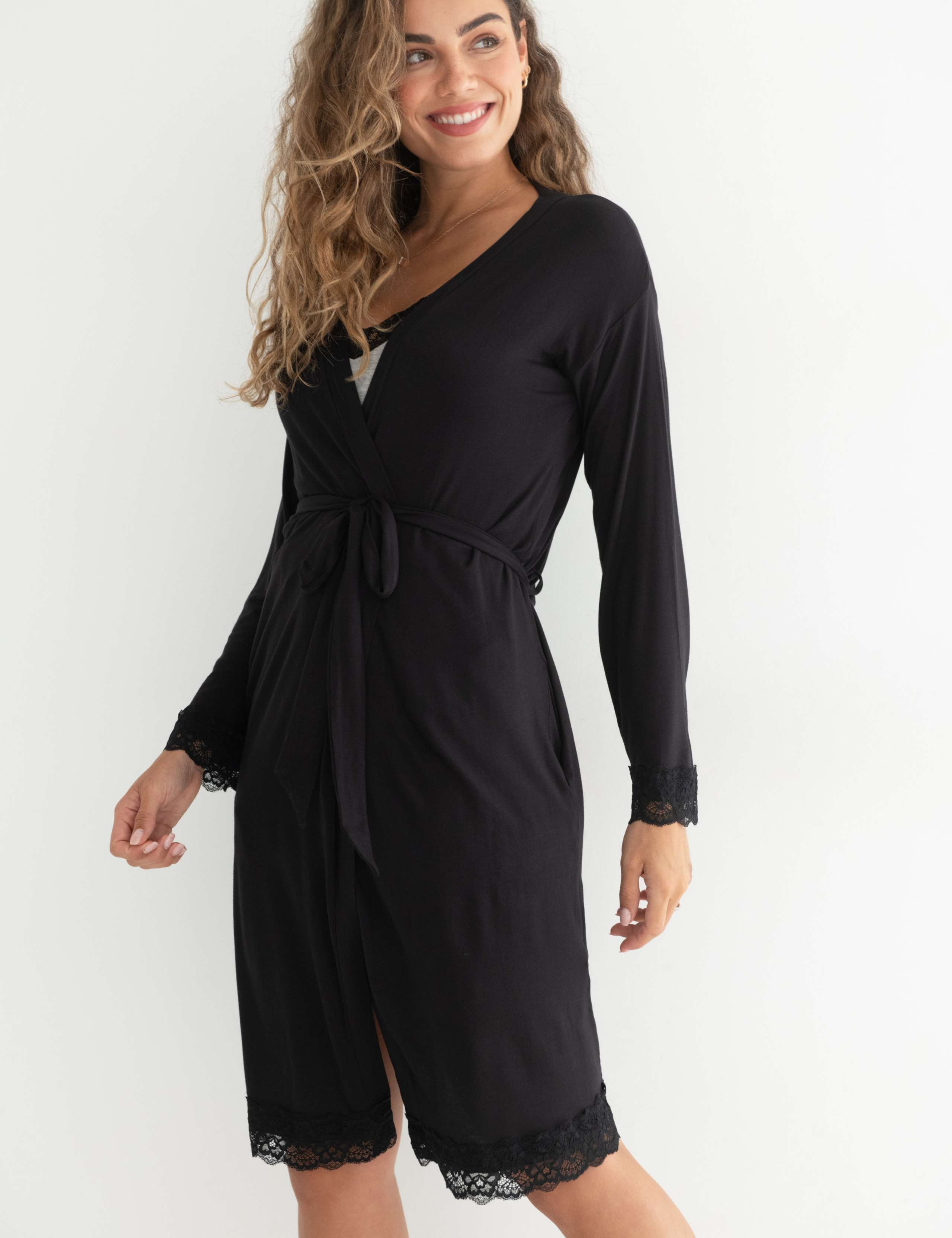 Sofa Loves Lace Jersey Wrap Dressing Gown 4 of 7