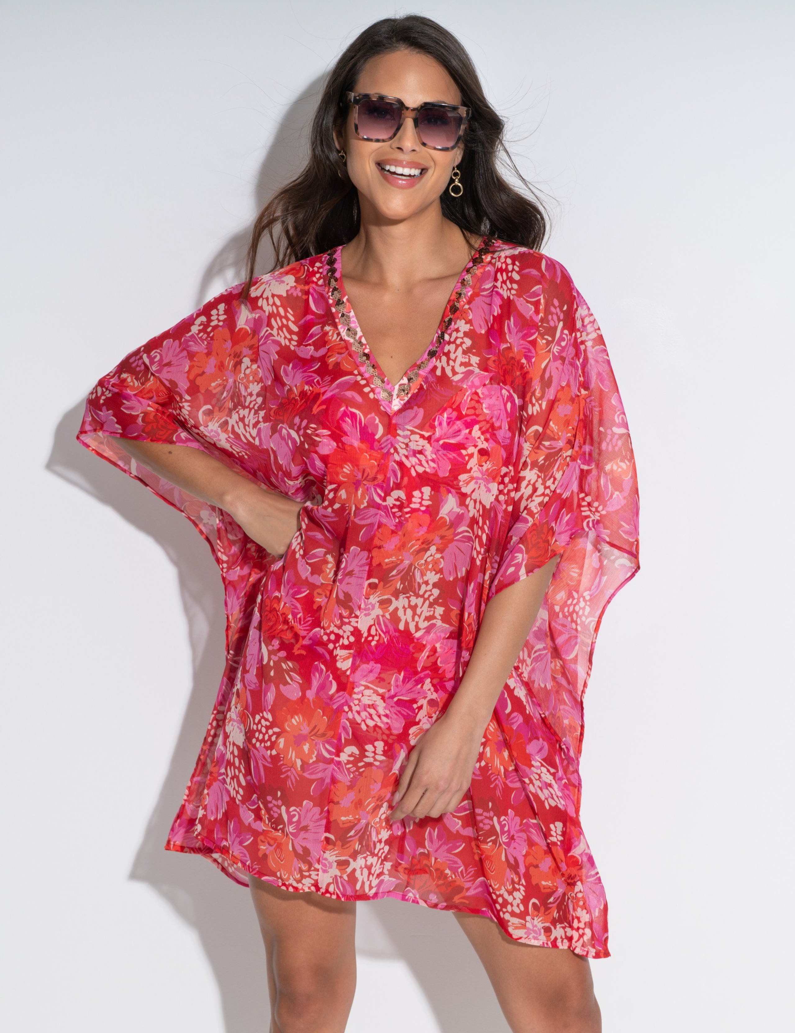 Chiffon V-Neck Embellished Kaftan Beach Dress 2 of 4