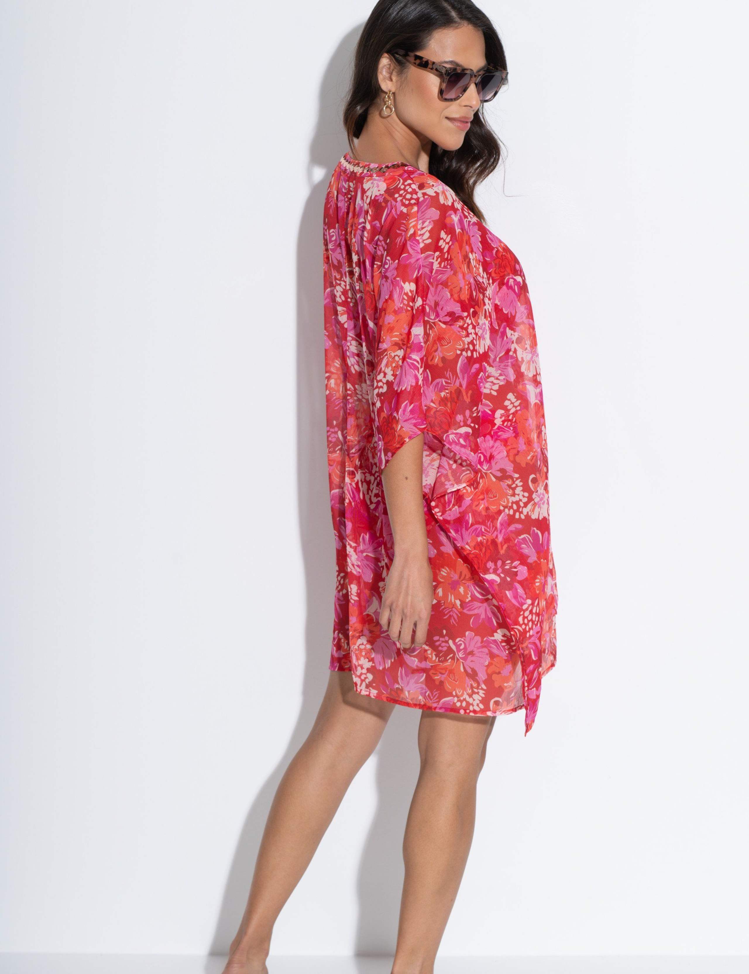 Chiffon V-Neck Embellished Kaftan Beach Dress 3 of 4