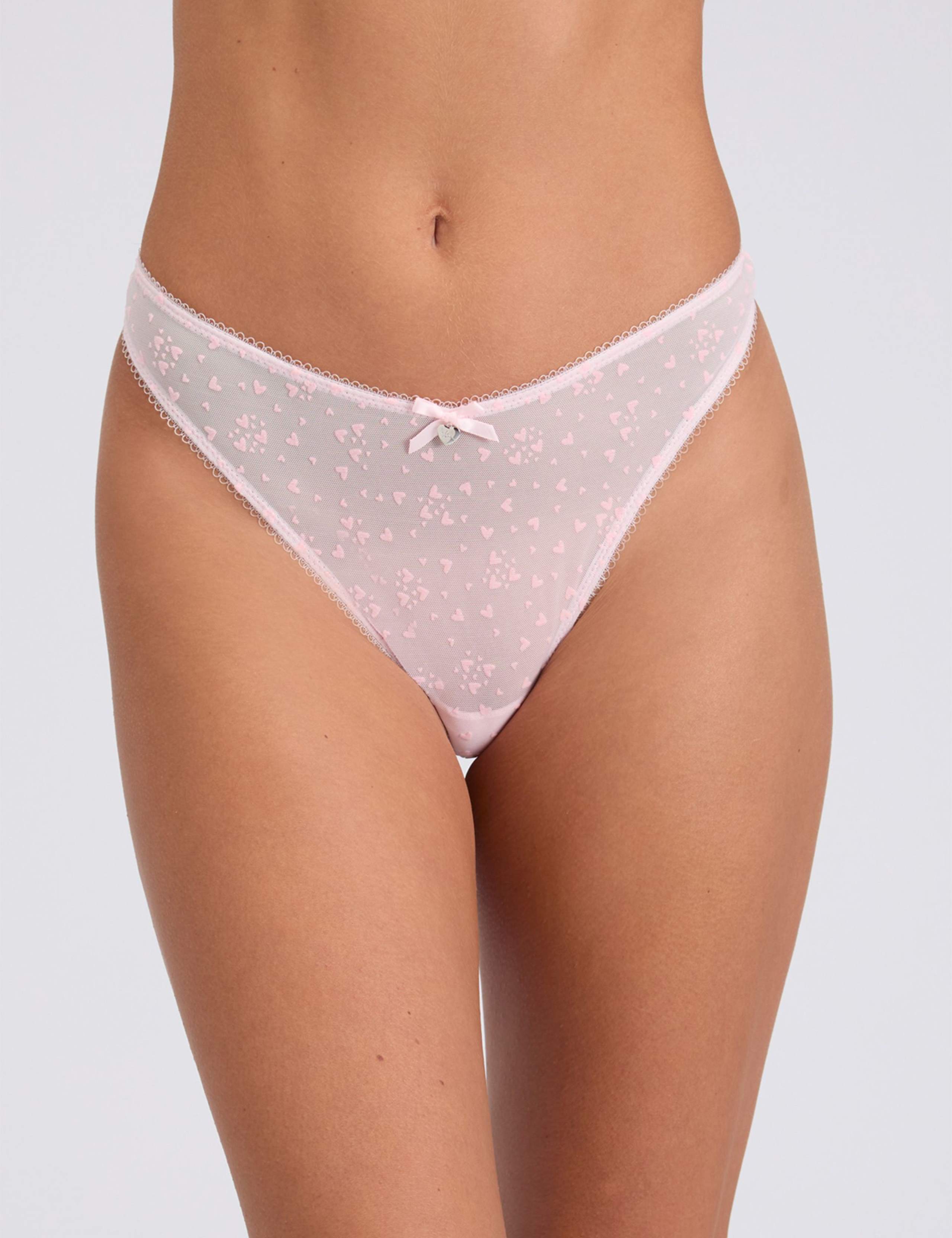5pk Elsa Flocked Heart Mesh High Leg Thongs 8 of 10