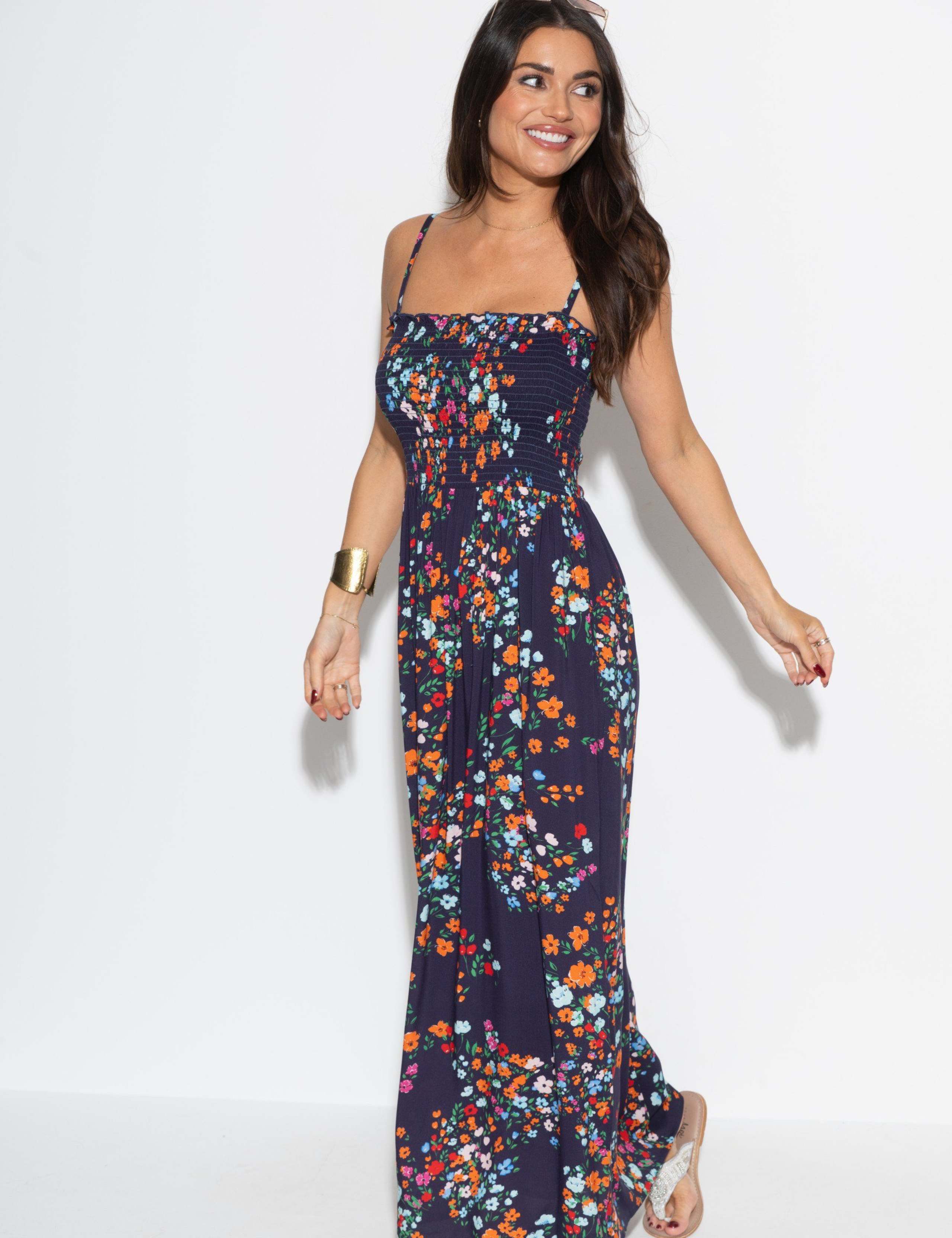 Emma Floral Shirred Strappy Maxi Beach Dress 3 of 7