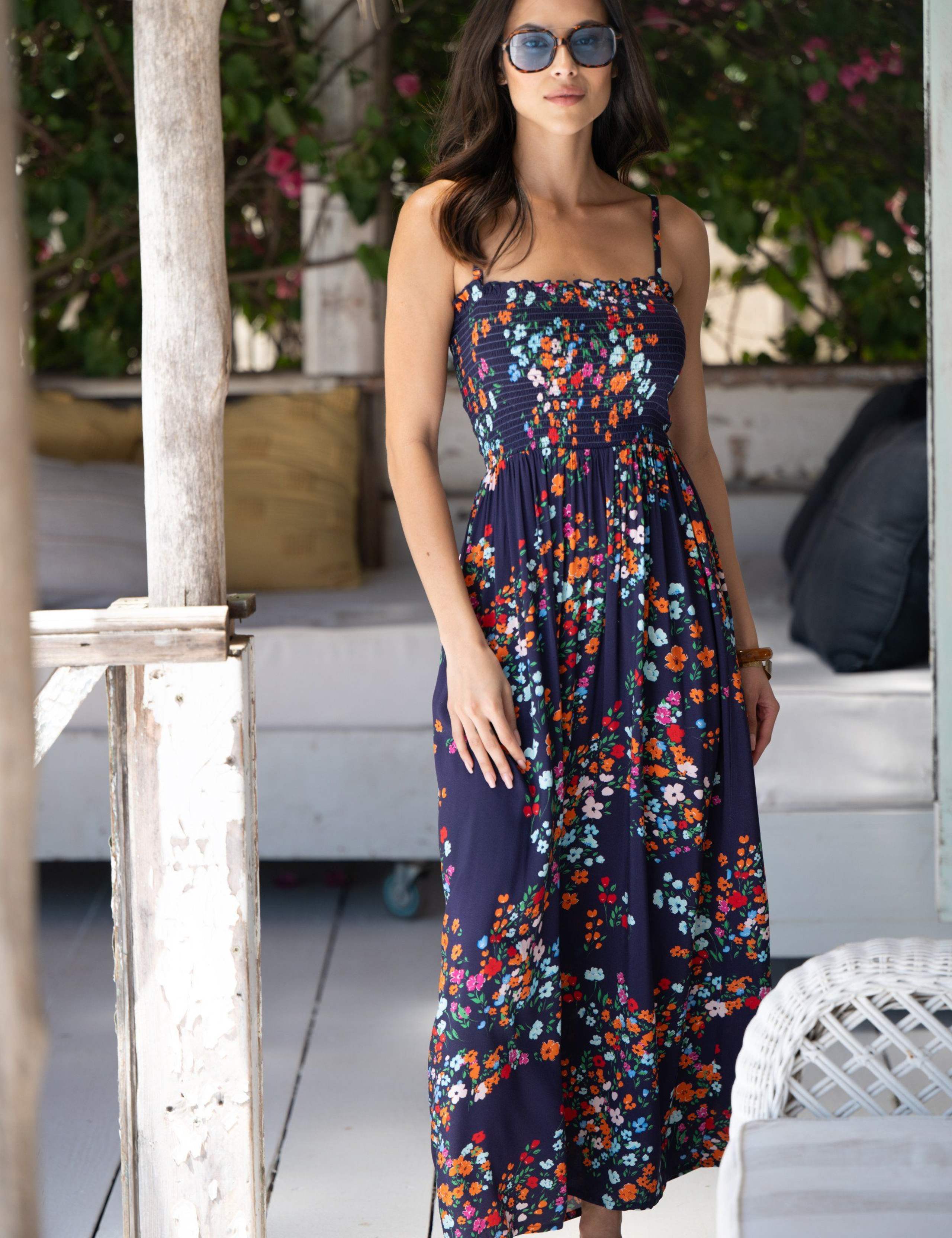 Emma Floral Shirred Strappy Maxi Beach Dress 4 of 7
