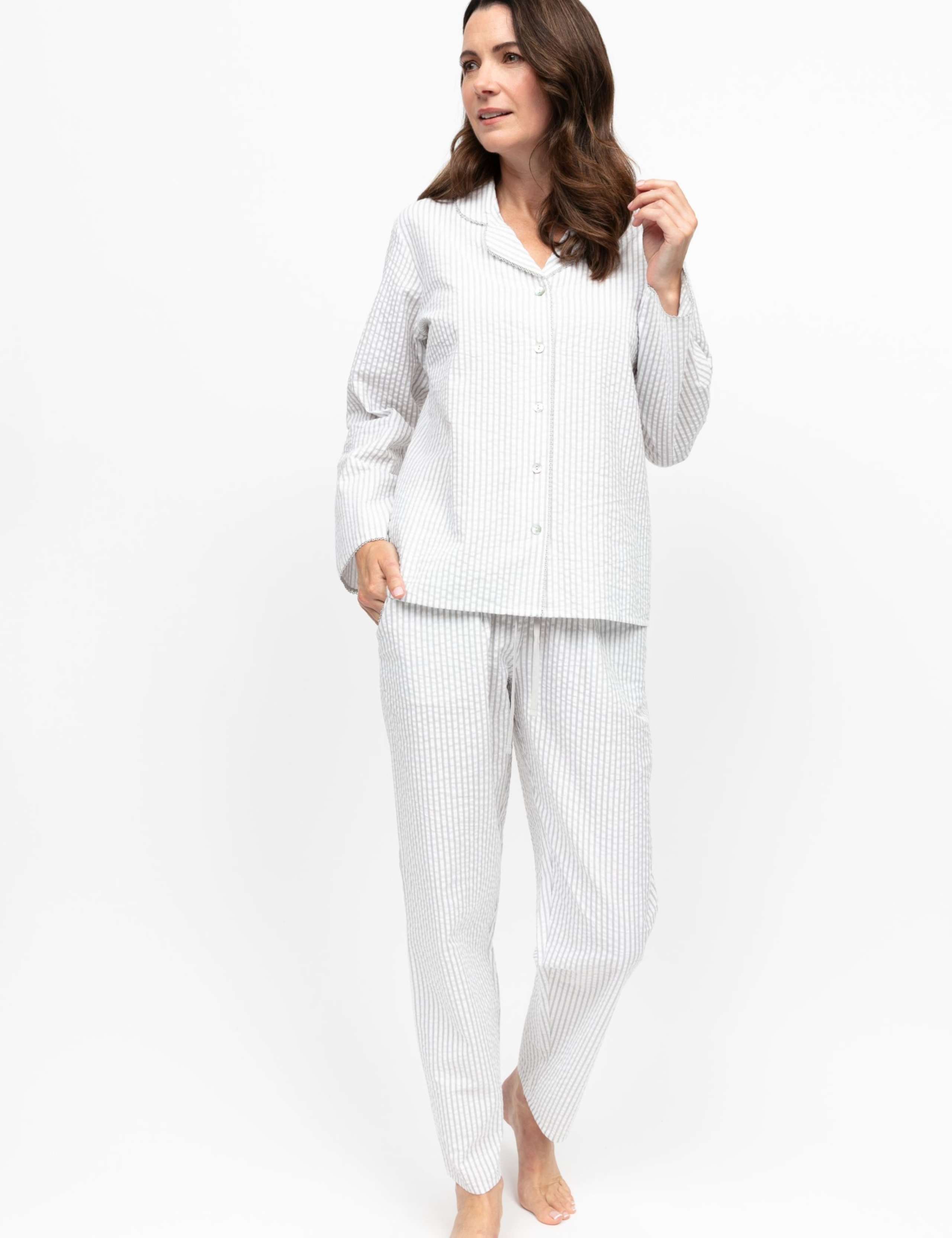 Pure Cotton Seersucker Striped Pyjama Set 1 of 4