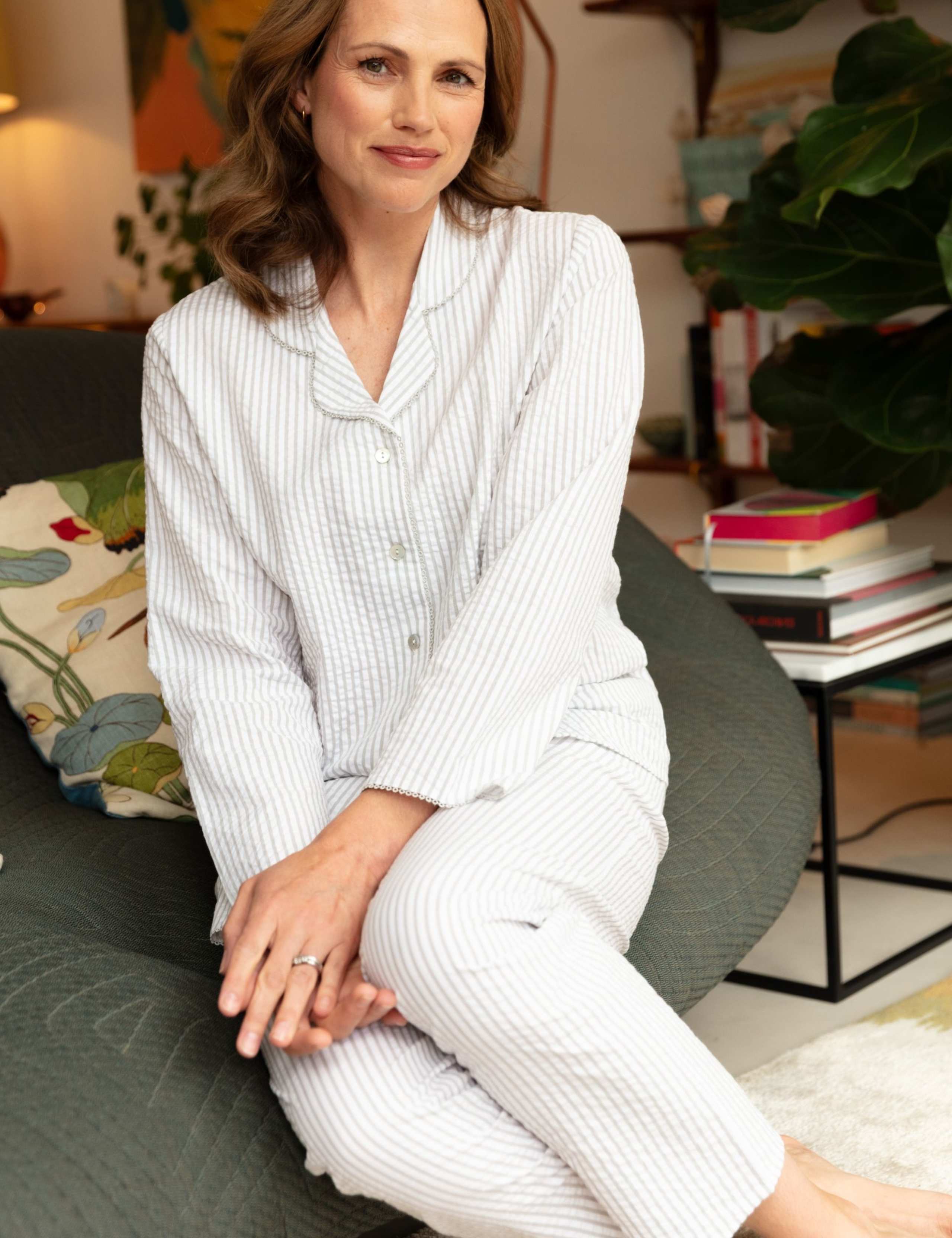 Pure Cotton Seersucker Striped Pyjama Set 3 of 4