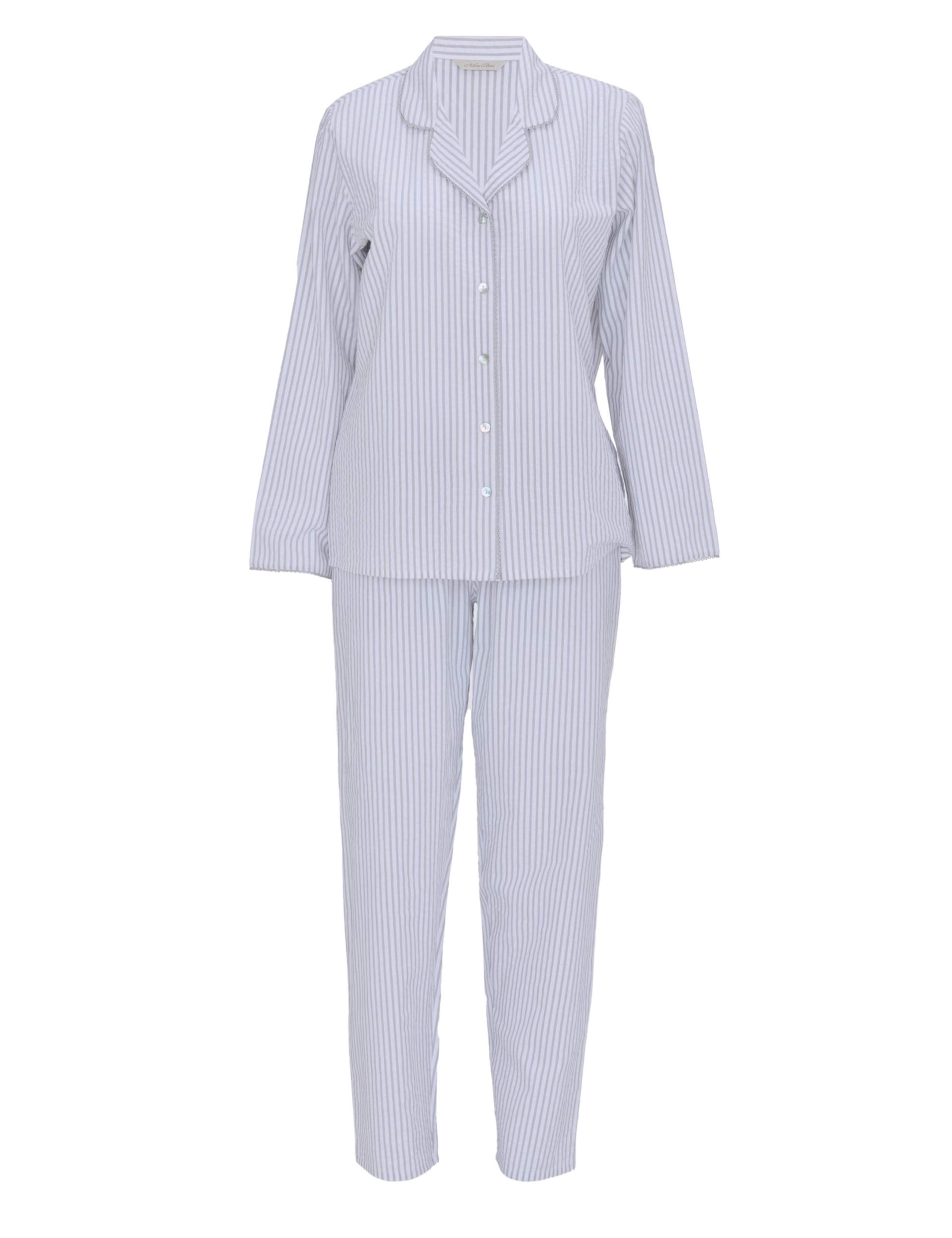 Pure Cotton Seersucker Striped Pyjama Set 2 of 4