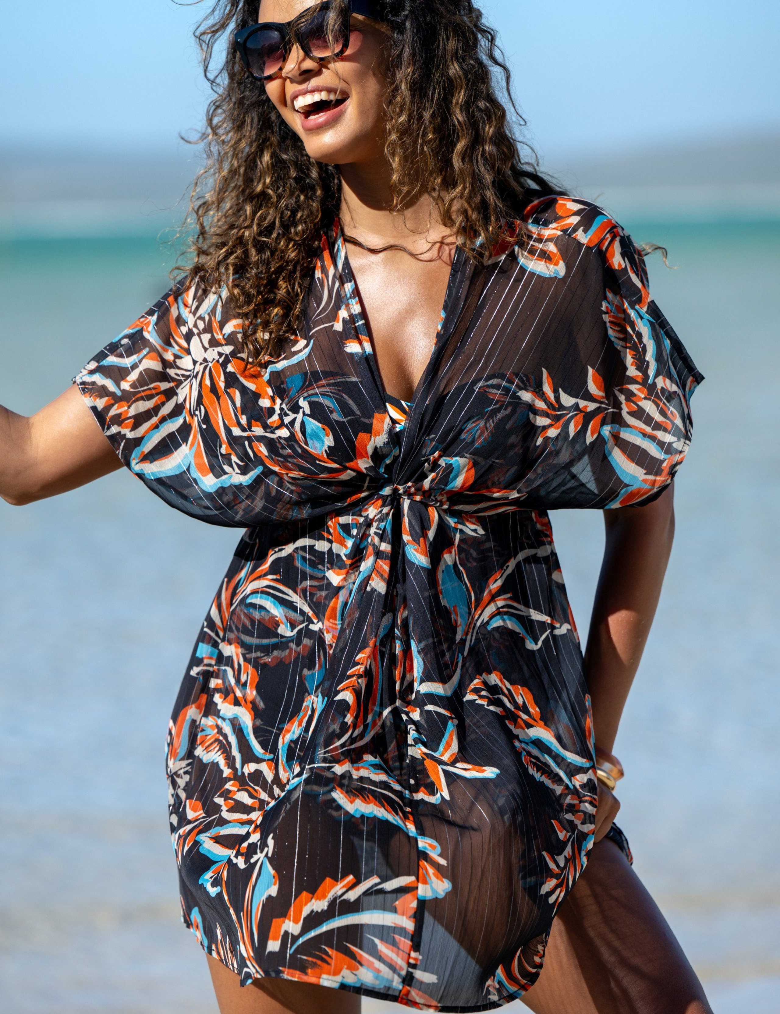Chiffon Floral Mini Kaftan Beach Cover Up 1 of 7