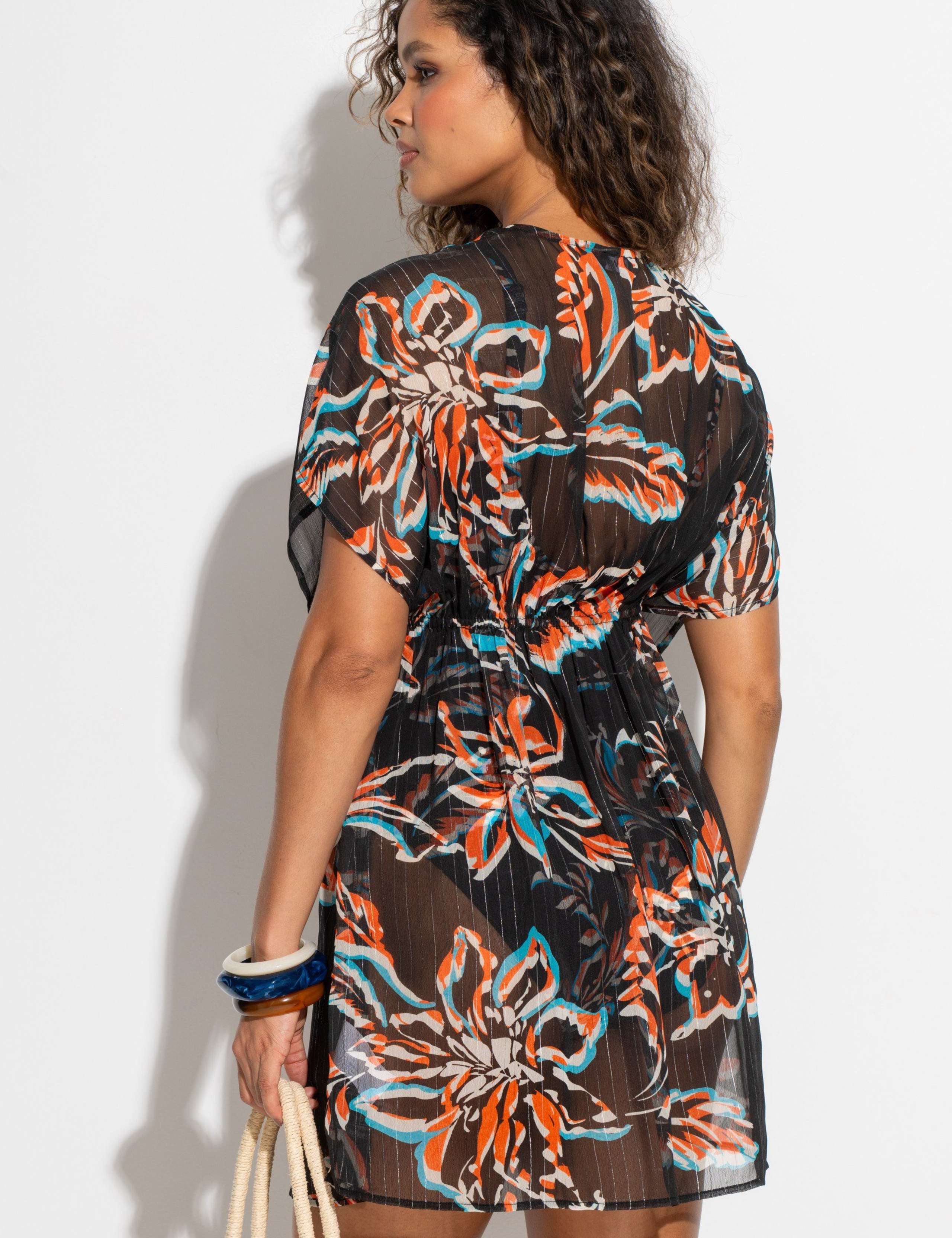 Chiffon Floral Mini Kaftan Beach Cover Up 5 of 7