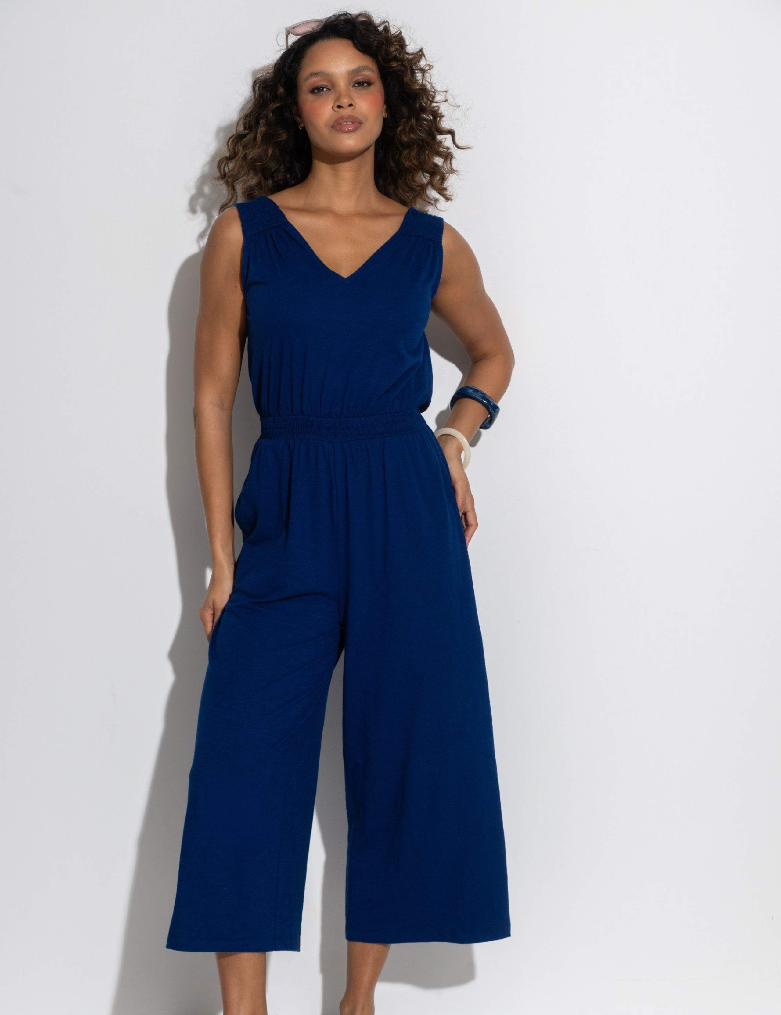 Maya Fuller Bust Cotton Slub Jersey Built Up Cropped Leg Jumpsuit 1 of 6