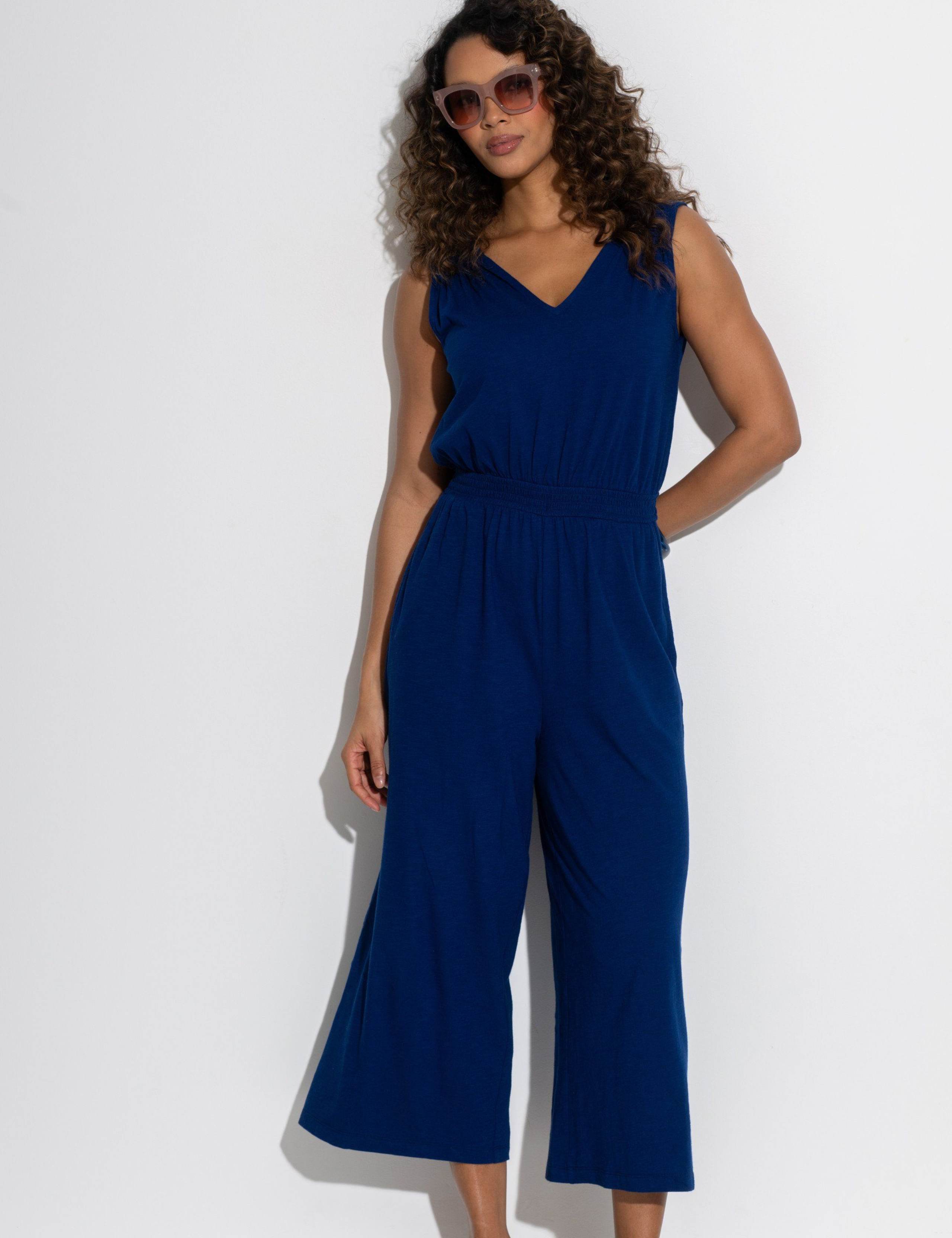 Maya Fuller Bust Cotton Slub Jersey Built Up Cropped Leg Jumpsuit 3 of 6