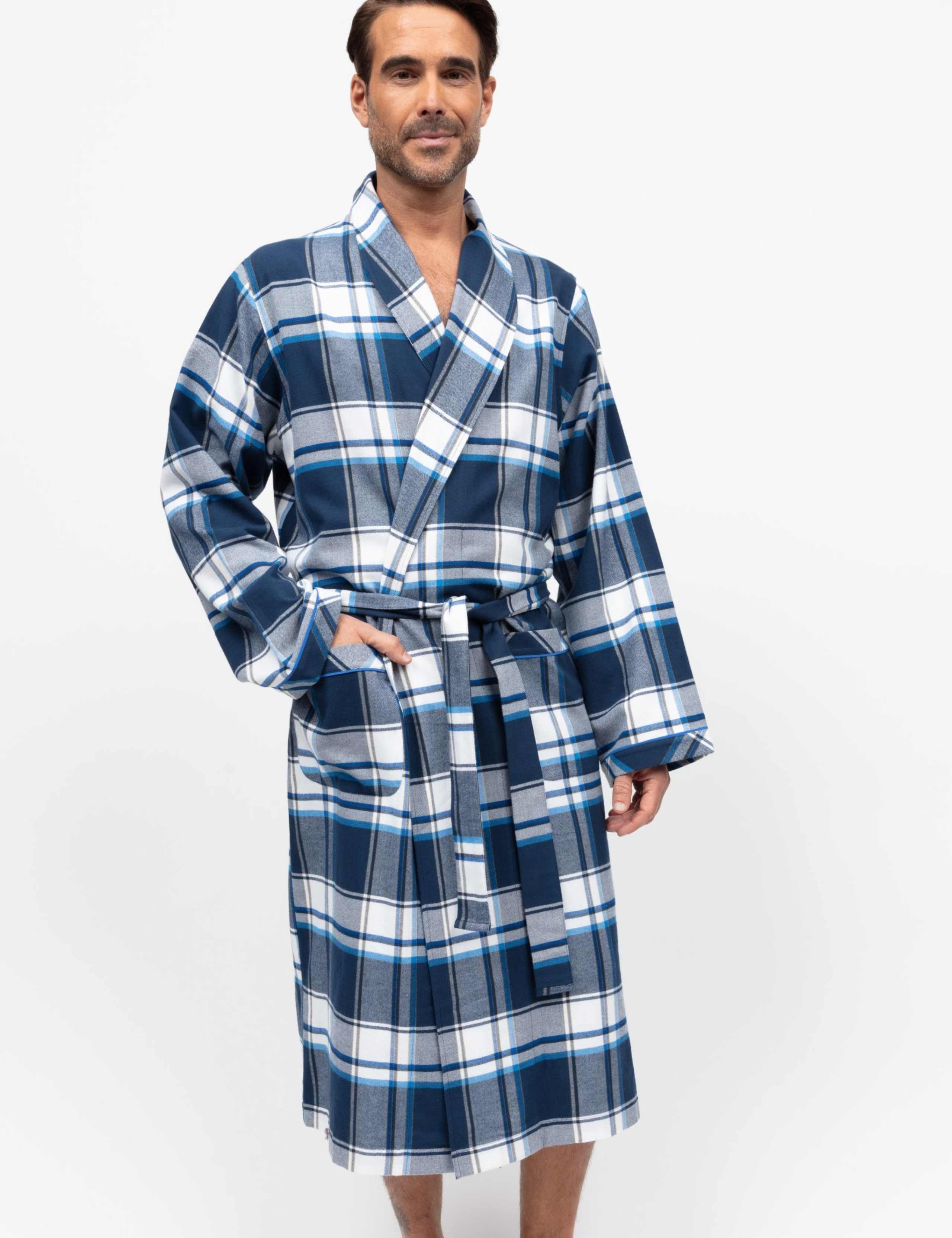 Pure Cotton Checked Dressing Gown 3 of 4