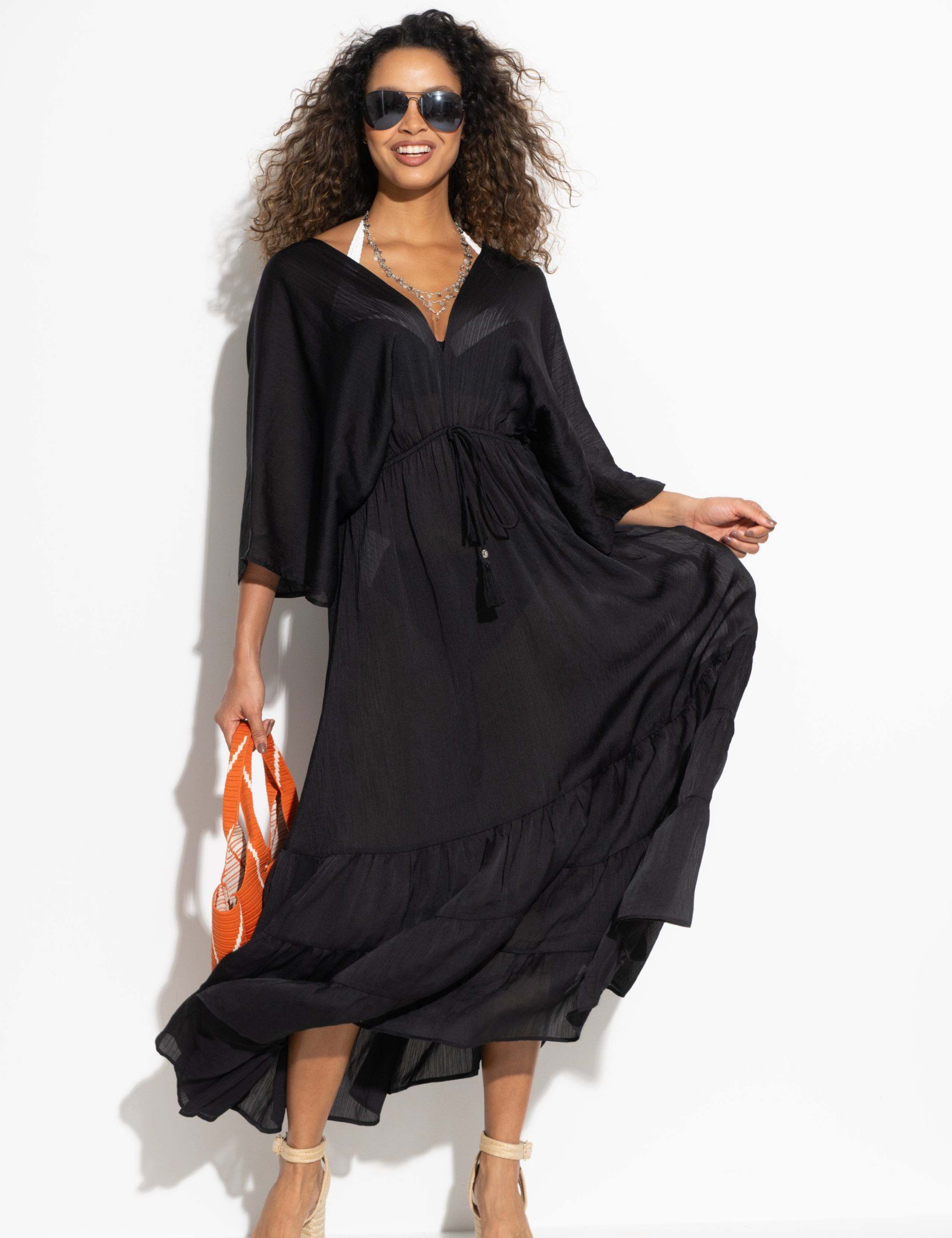 Textured Maxi Tiered Kaftan Beach Dress 1 of 6