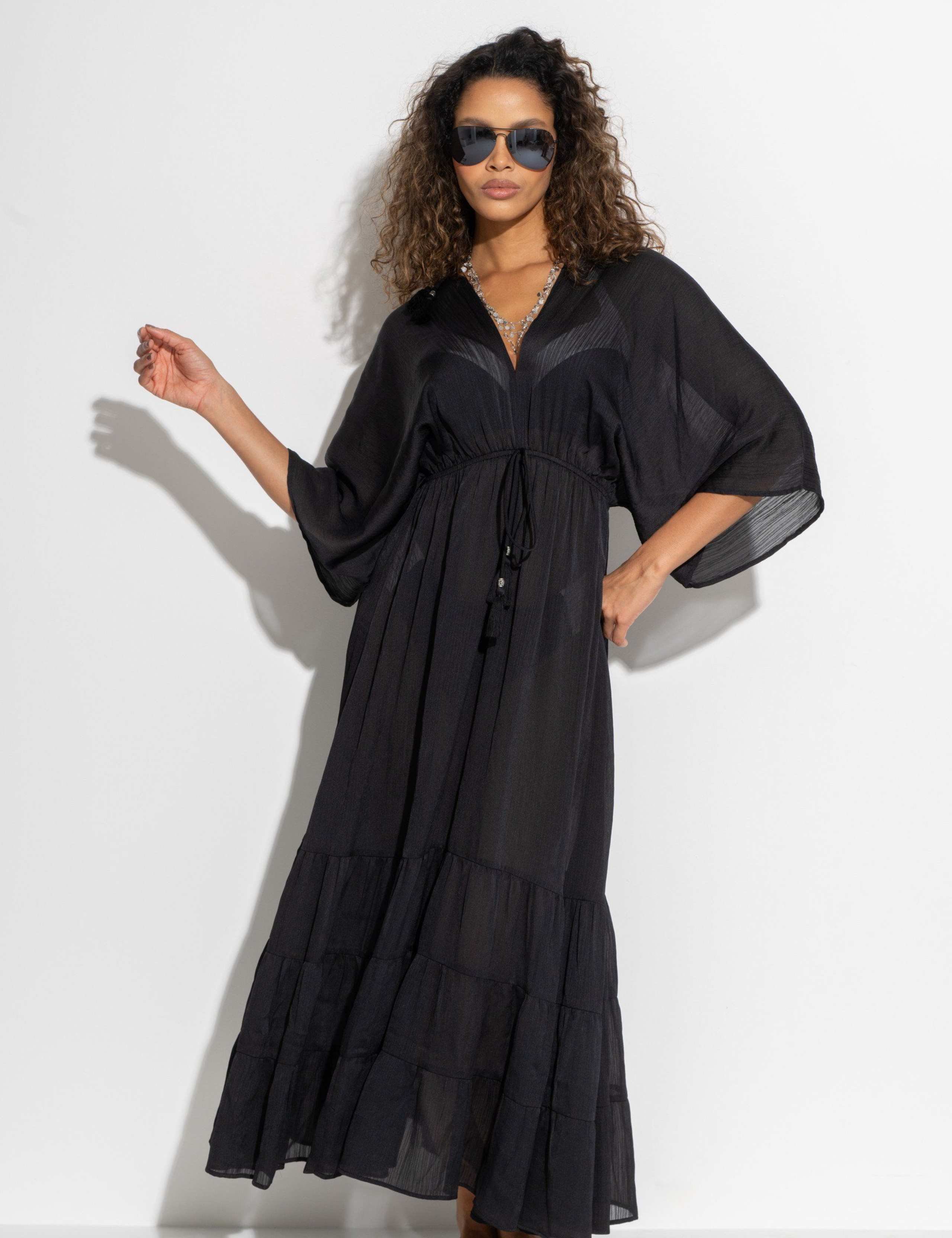 Textured Maxi Tiered Kaftan Beach Dress 3 of 6