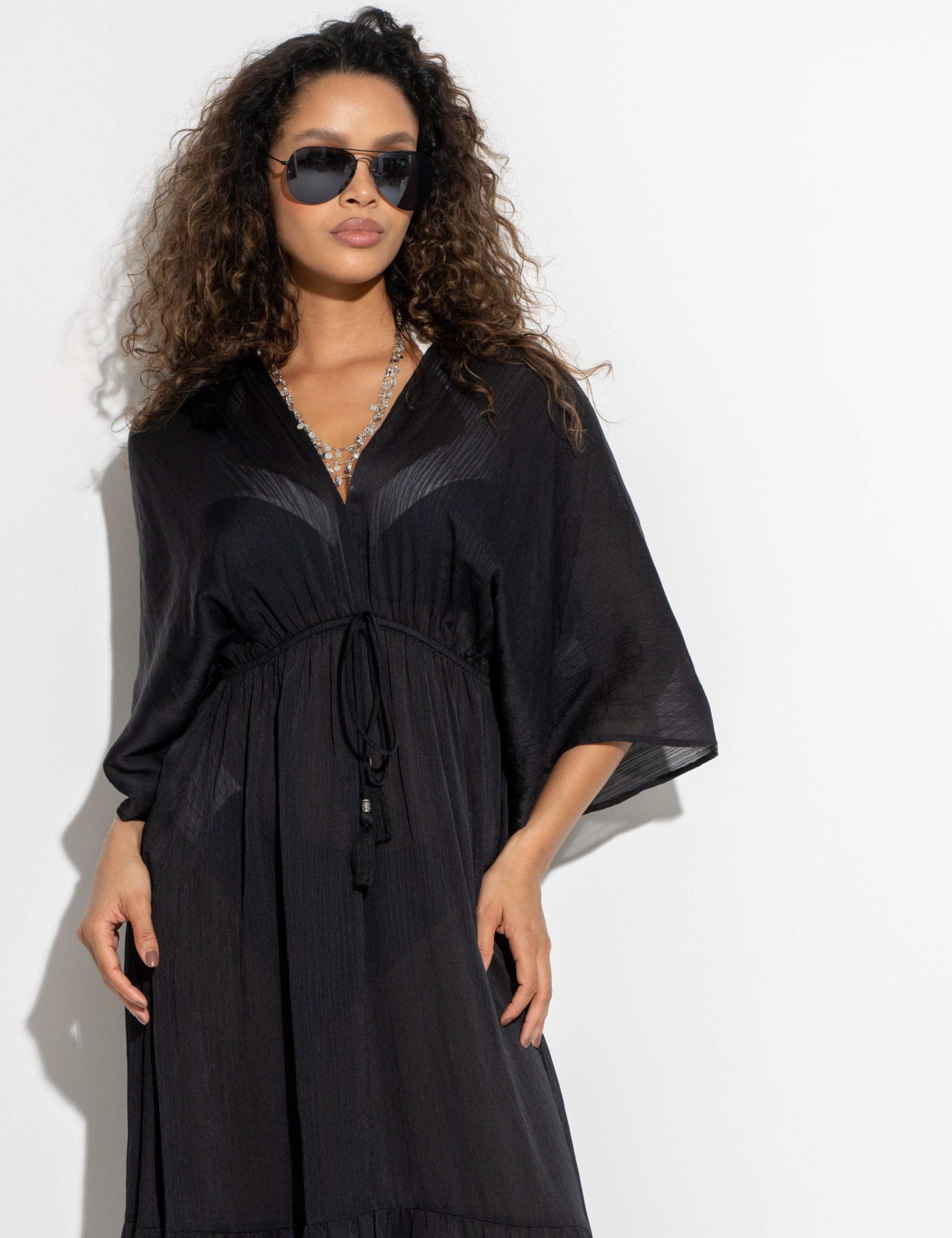 Textured Maxi Tiered Kaftan Beach Dress 4 of 6