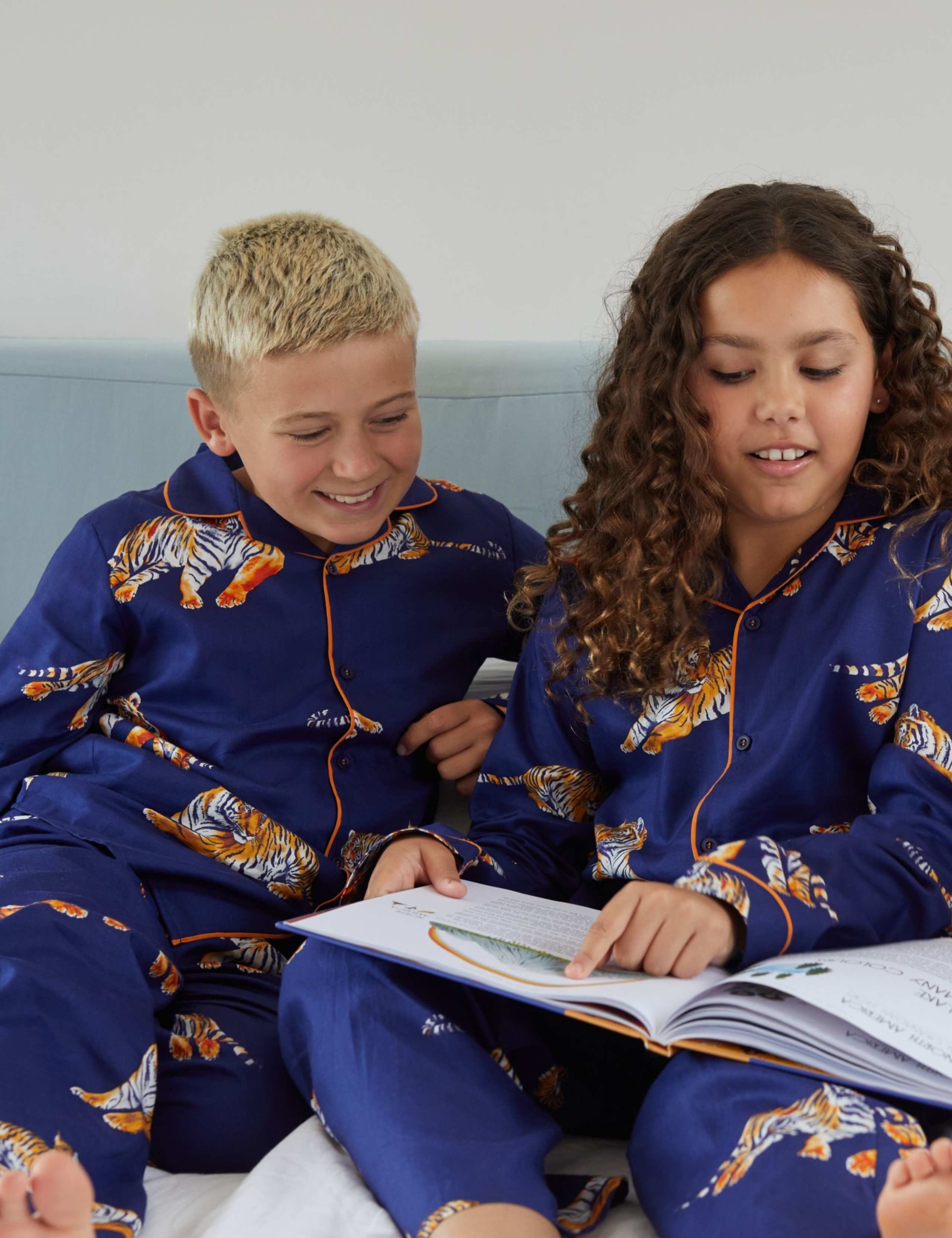 Pure Cotton Tiger Print Revere Collar Pyjamas (2-13 Yrs) 3 of 4