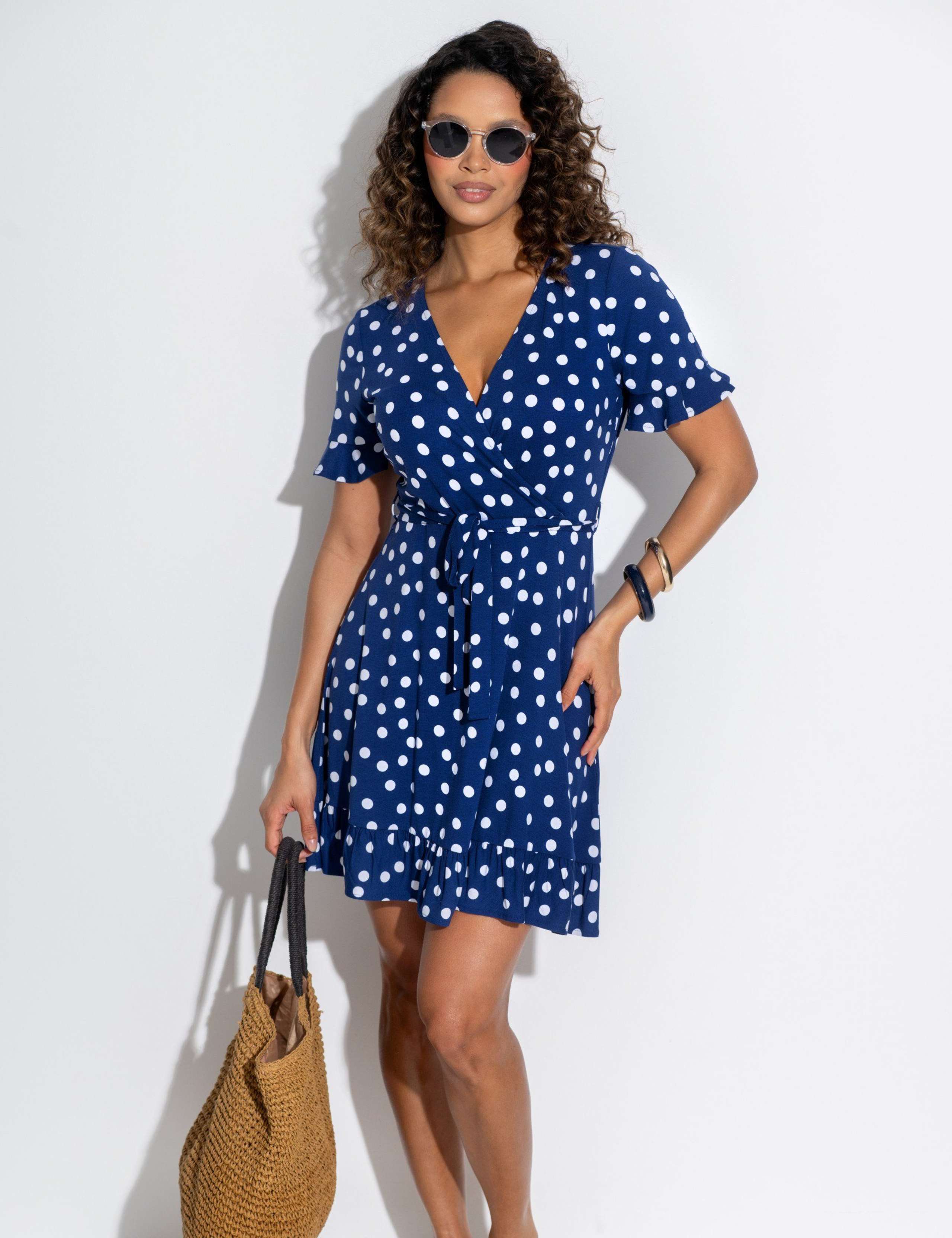 Polka Dot Jersey Wrap Front Dress 4 of 6