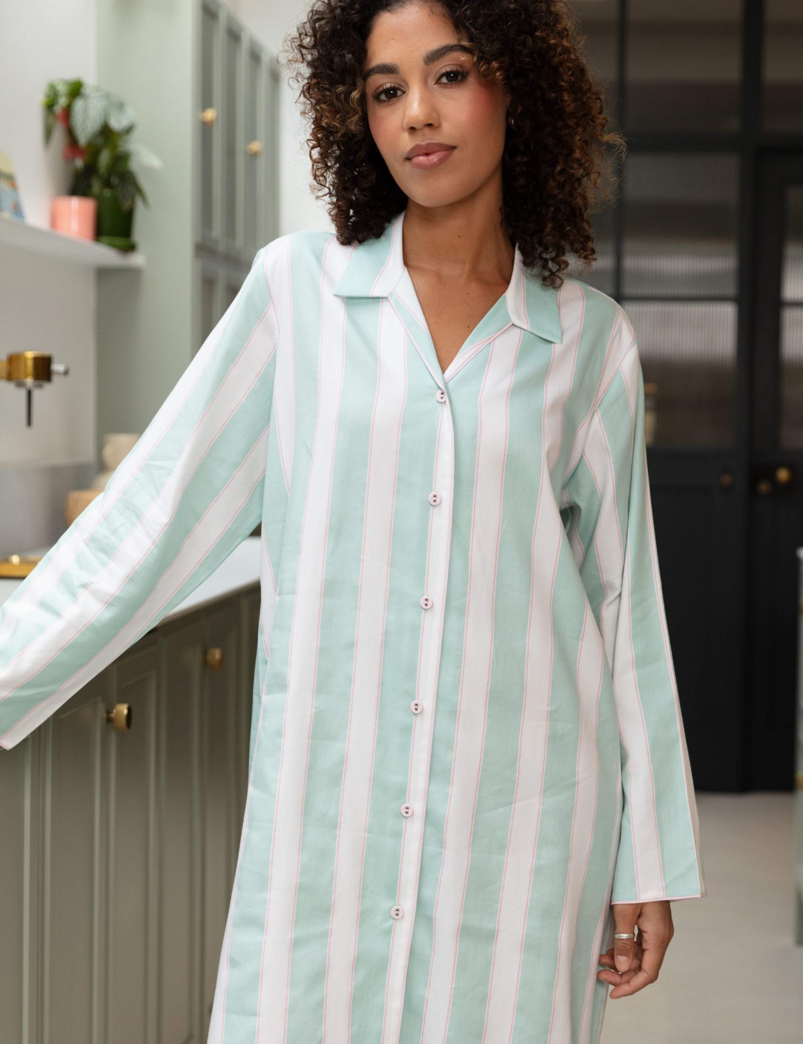 Cotton Modal Striped Long Nightshirt 1 of 4