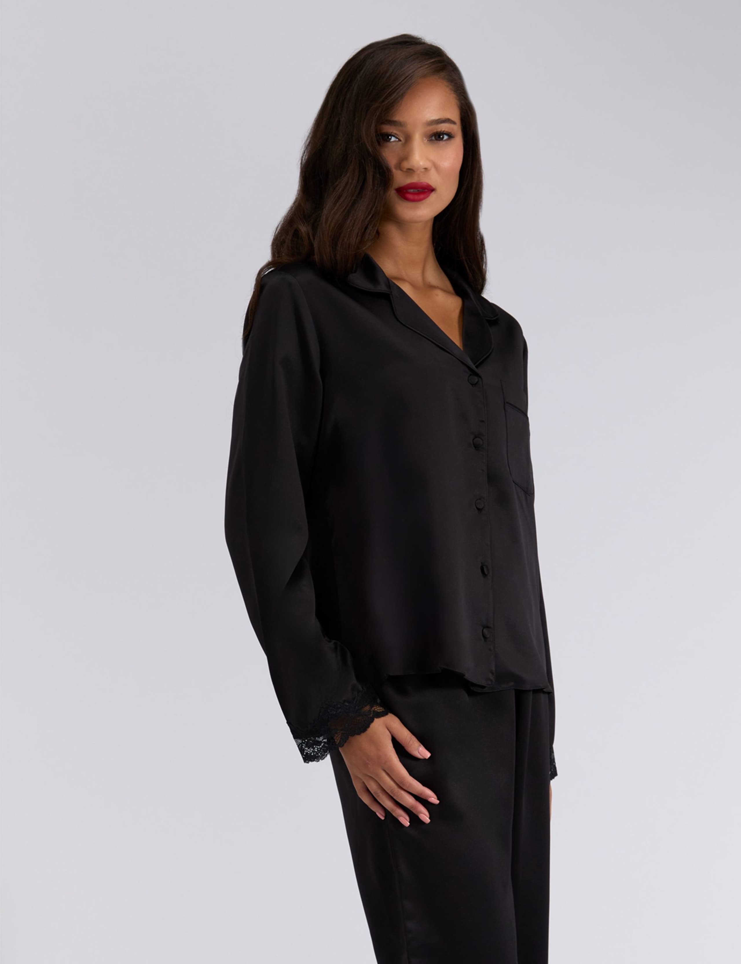 Amelia Satin Lace Trim Pyjama Set 3 of 5
