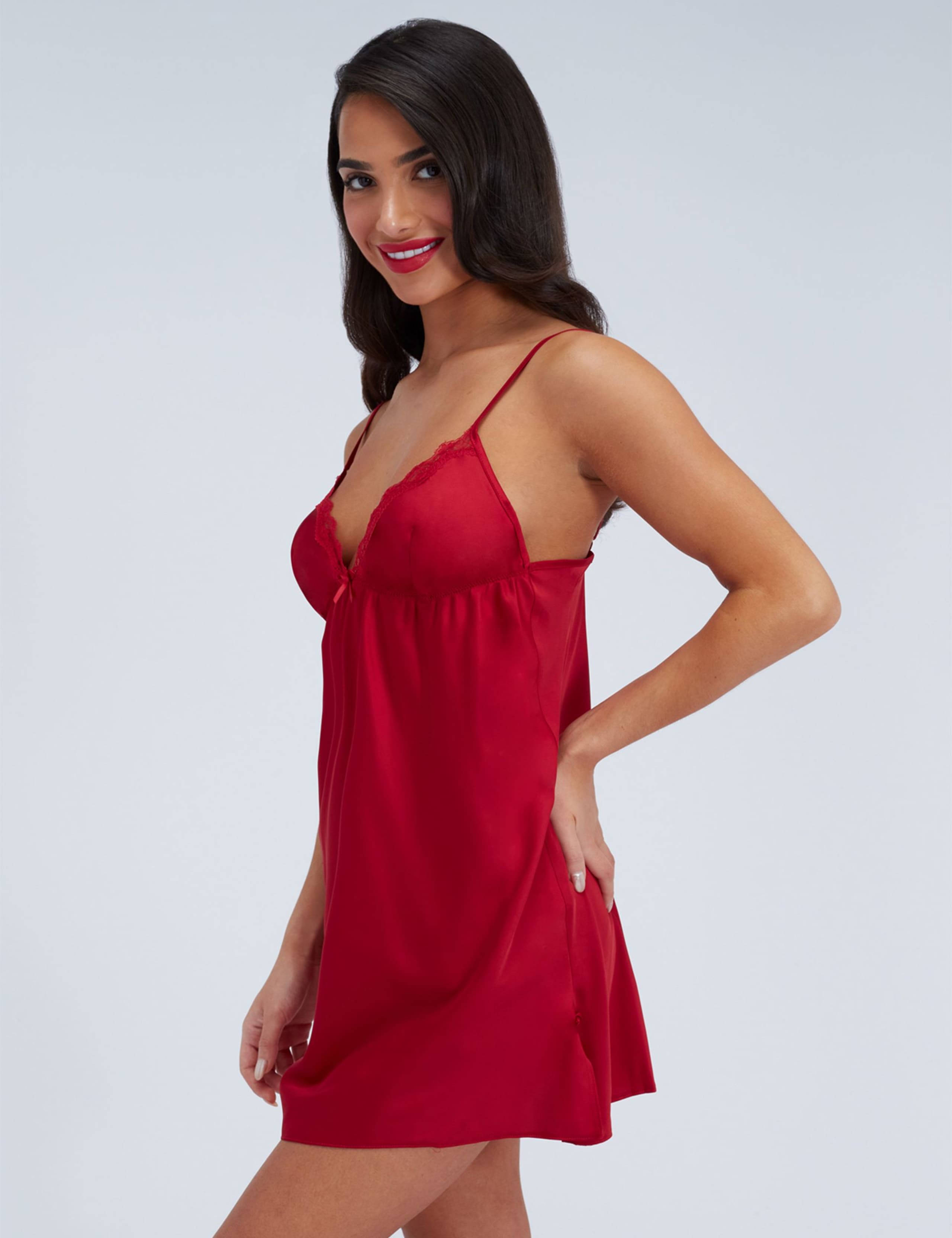 Kaya Satin Strappy Lace Trim Chemise 2 of 5