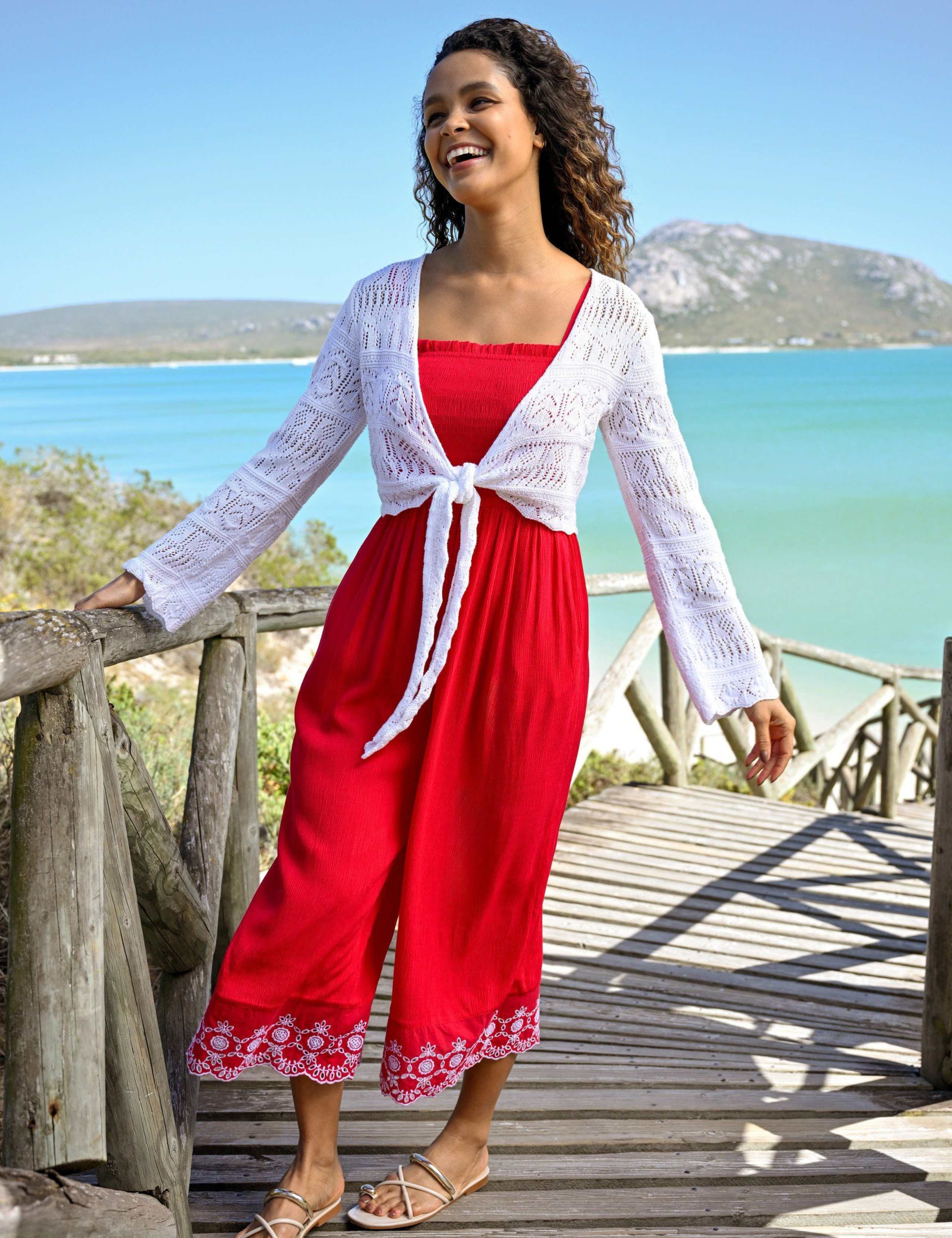 Lauren Shirred Bodice Broderie Hem Jumpsuit 3 of 5