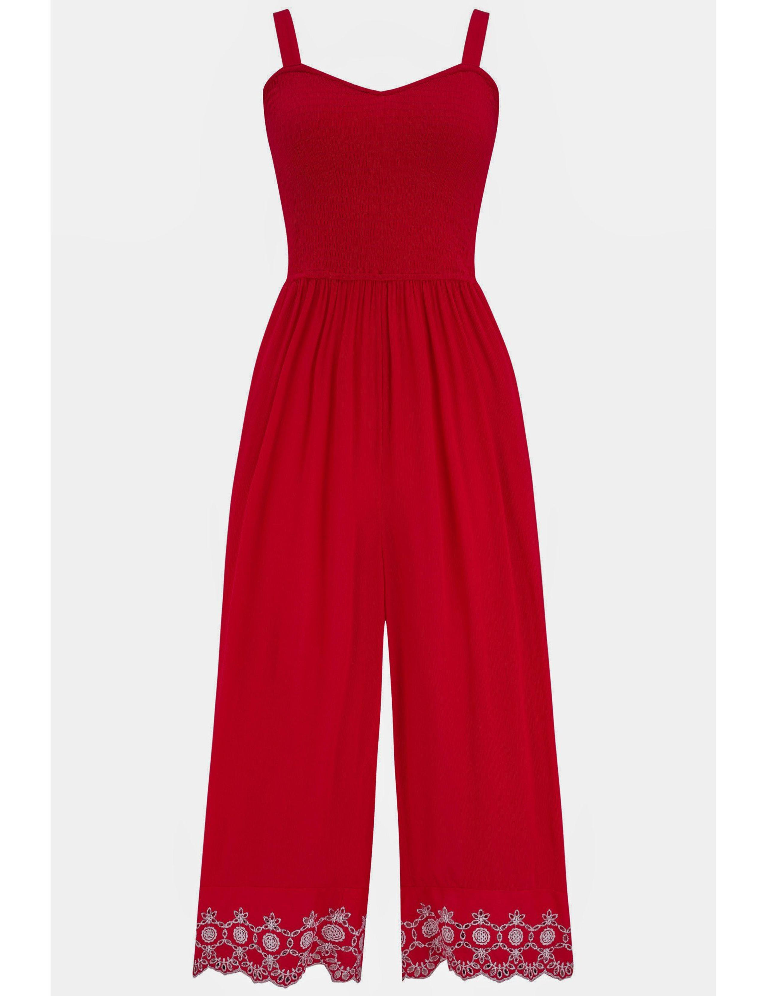 Lauren Shirred Bodice Broderie Hem Jumpsuit 2 of 5