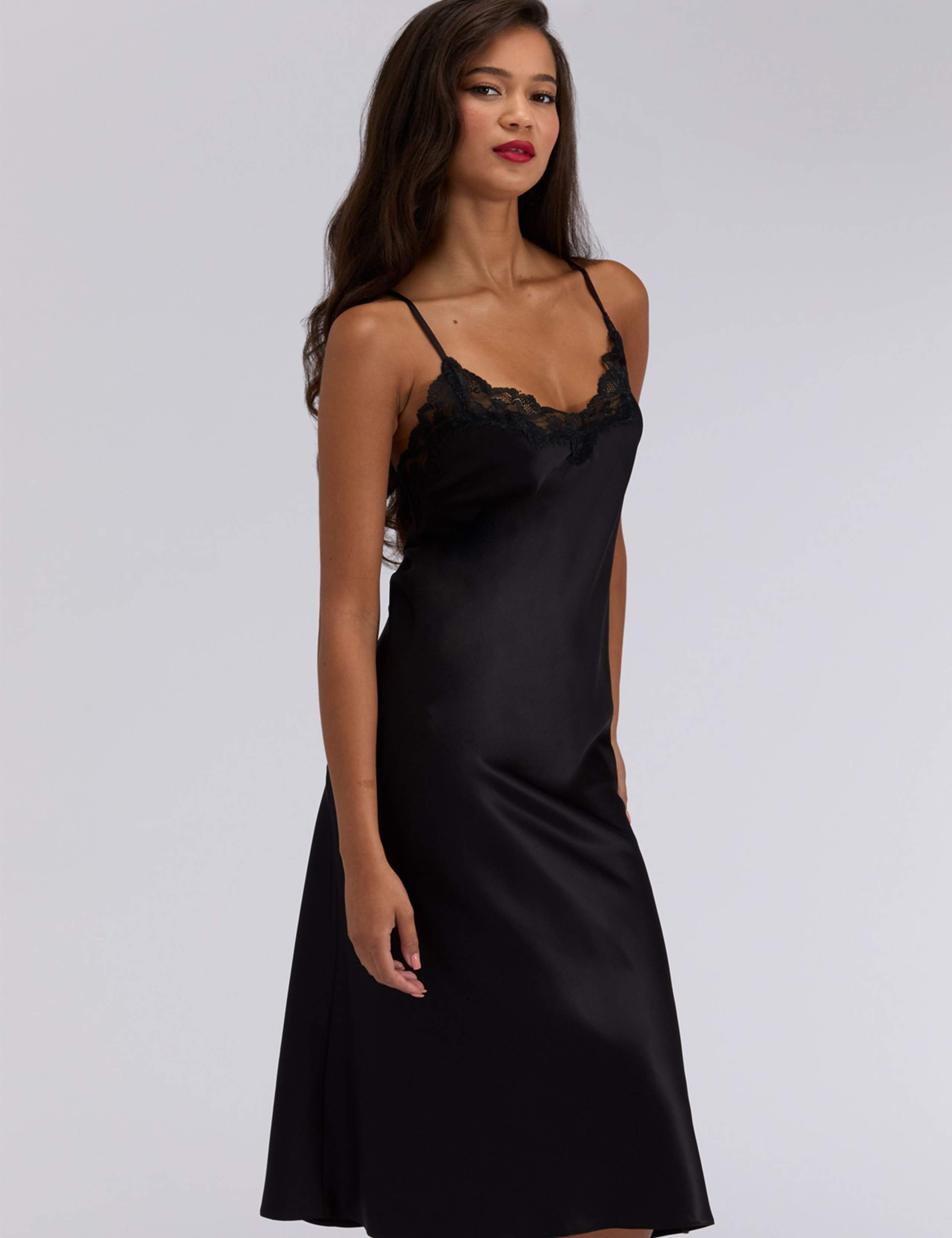 Amelia Satin Strappy Lace Trim Long Chemise 2 of 4