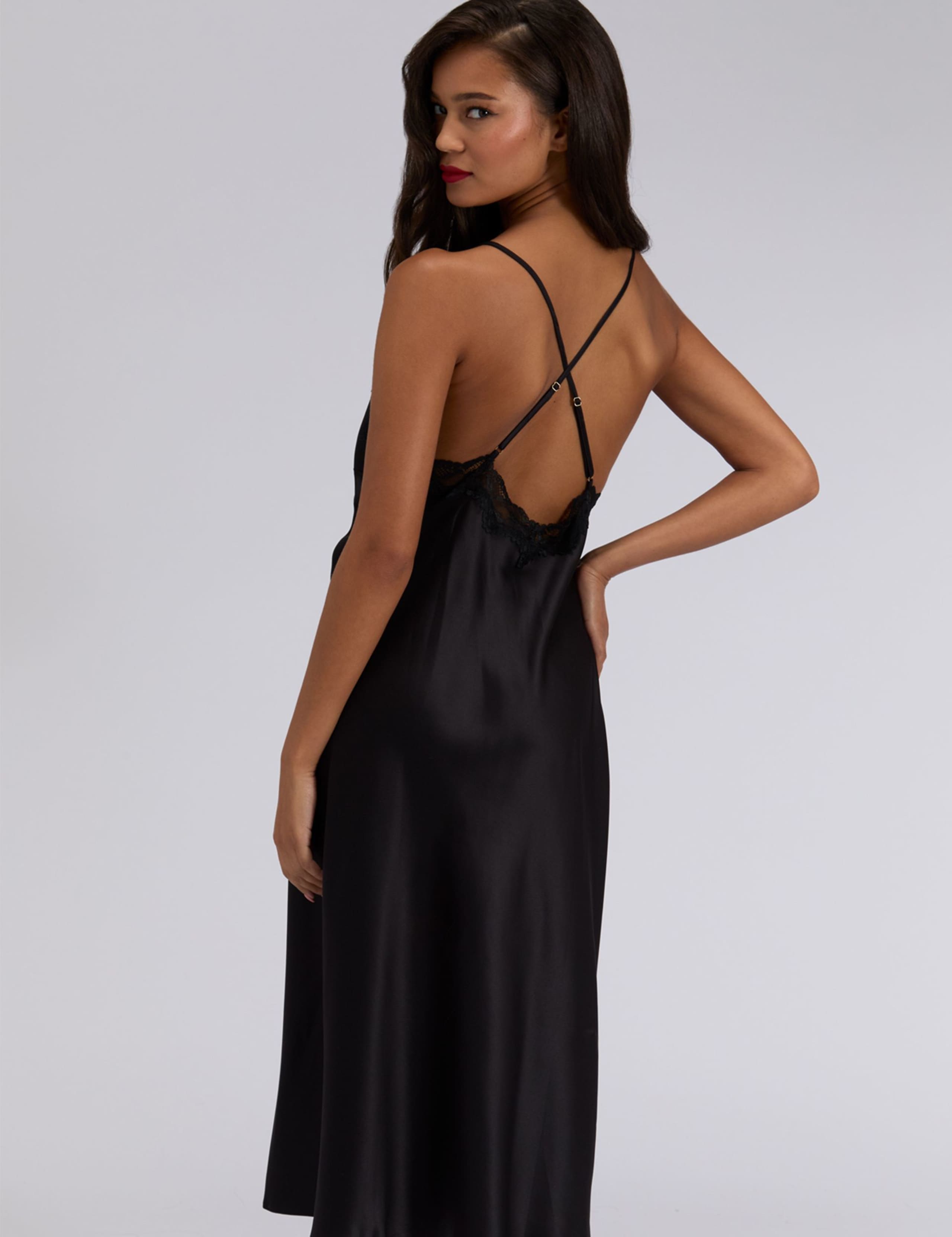 Amelia Satin Strappy Lace Trim Long Chemise 3 of 4