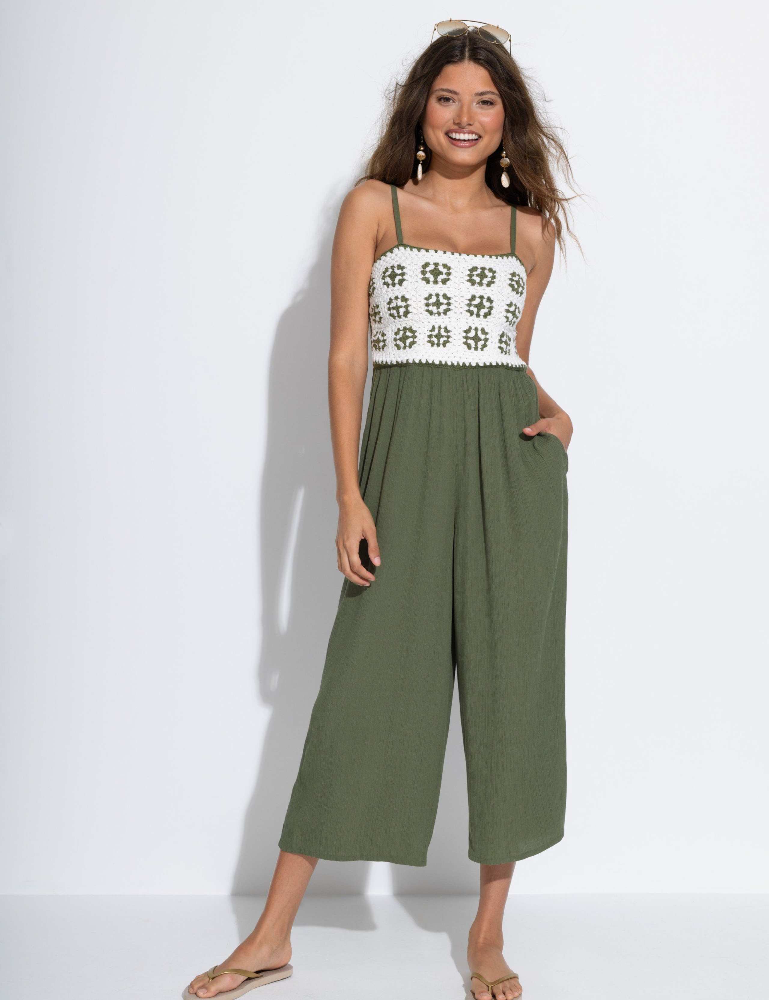 Crochet Bodice Cropped Leg Jumpsuit 1 of 7