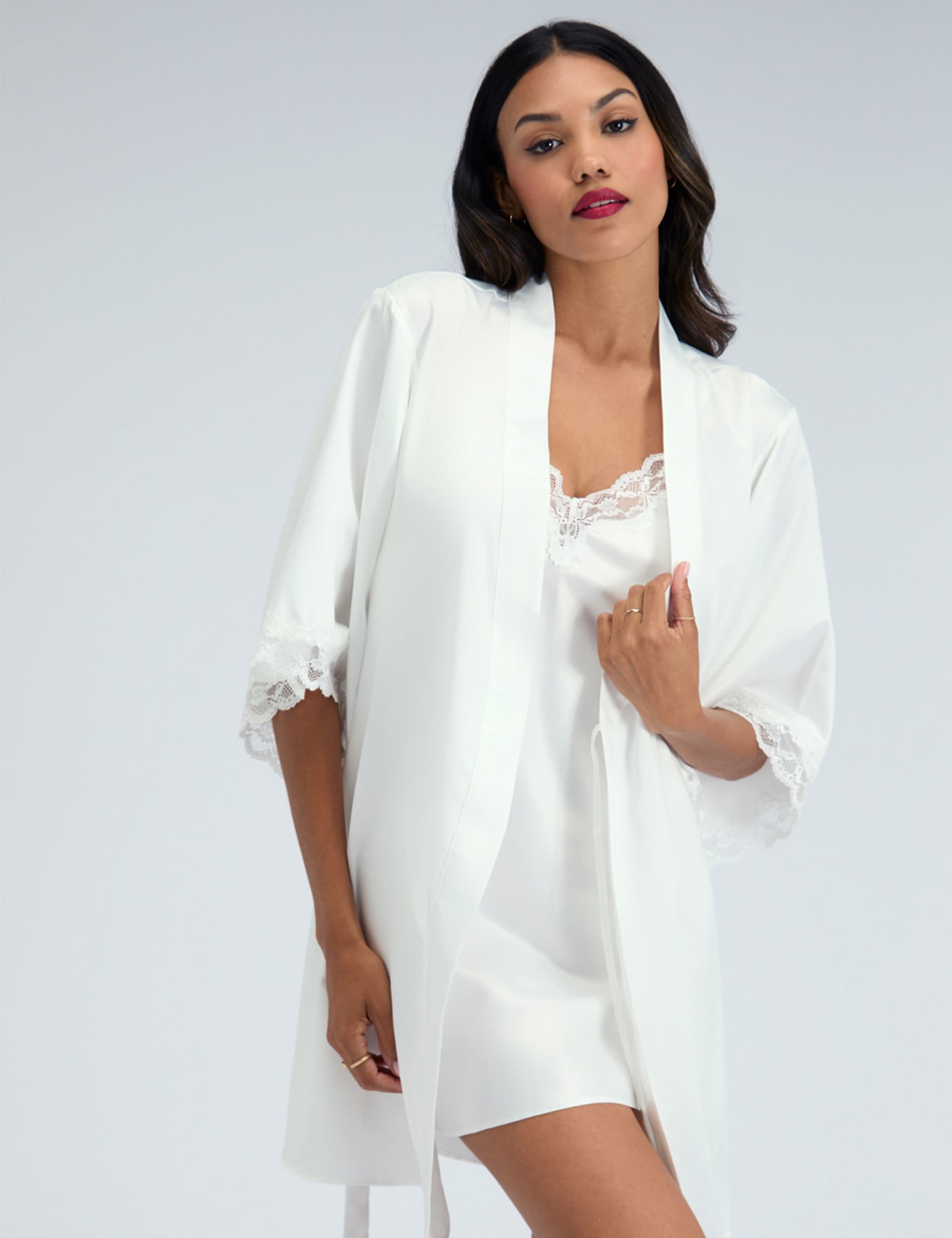 Amelia Satin Lace Trim Robe 2 of 6