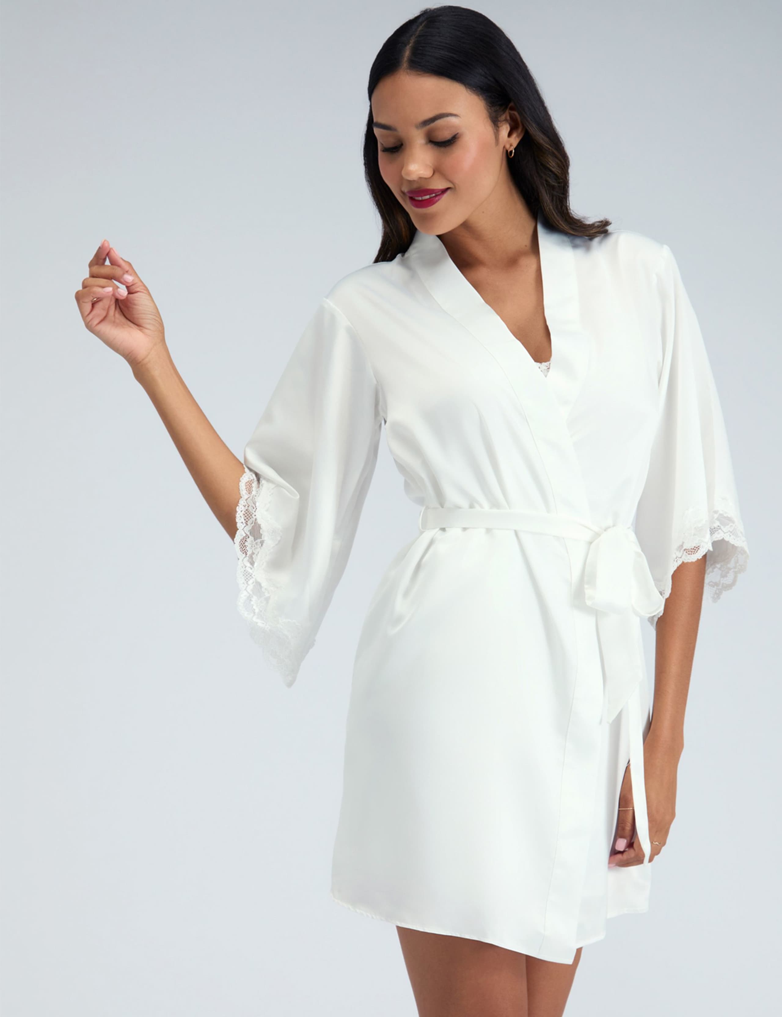 Amelia Satin Lace Trim Robe 3 of 6
