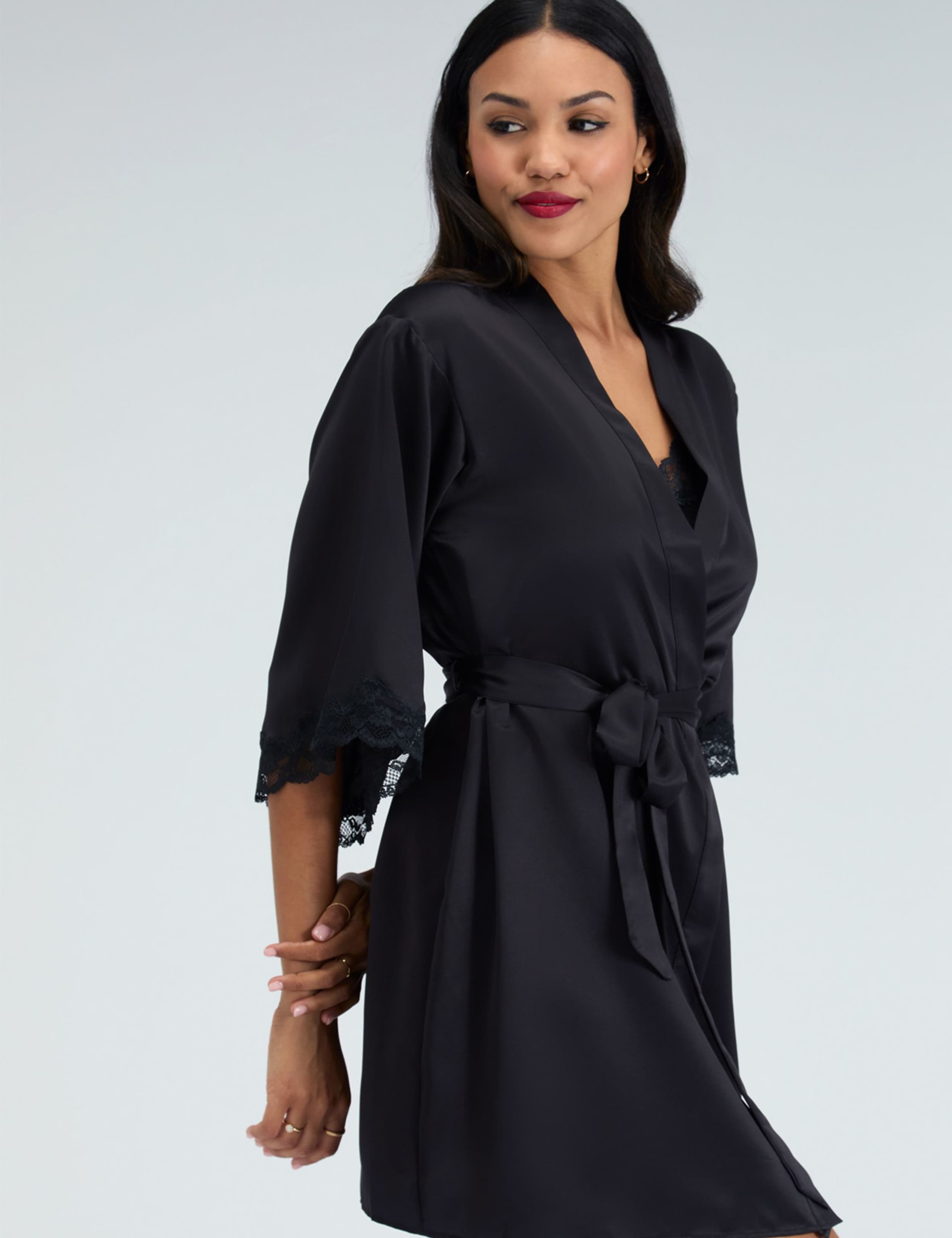 Amelia Satin Lace Trim Robe 3 of 7