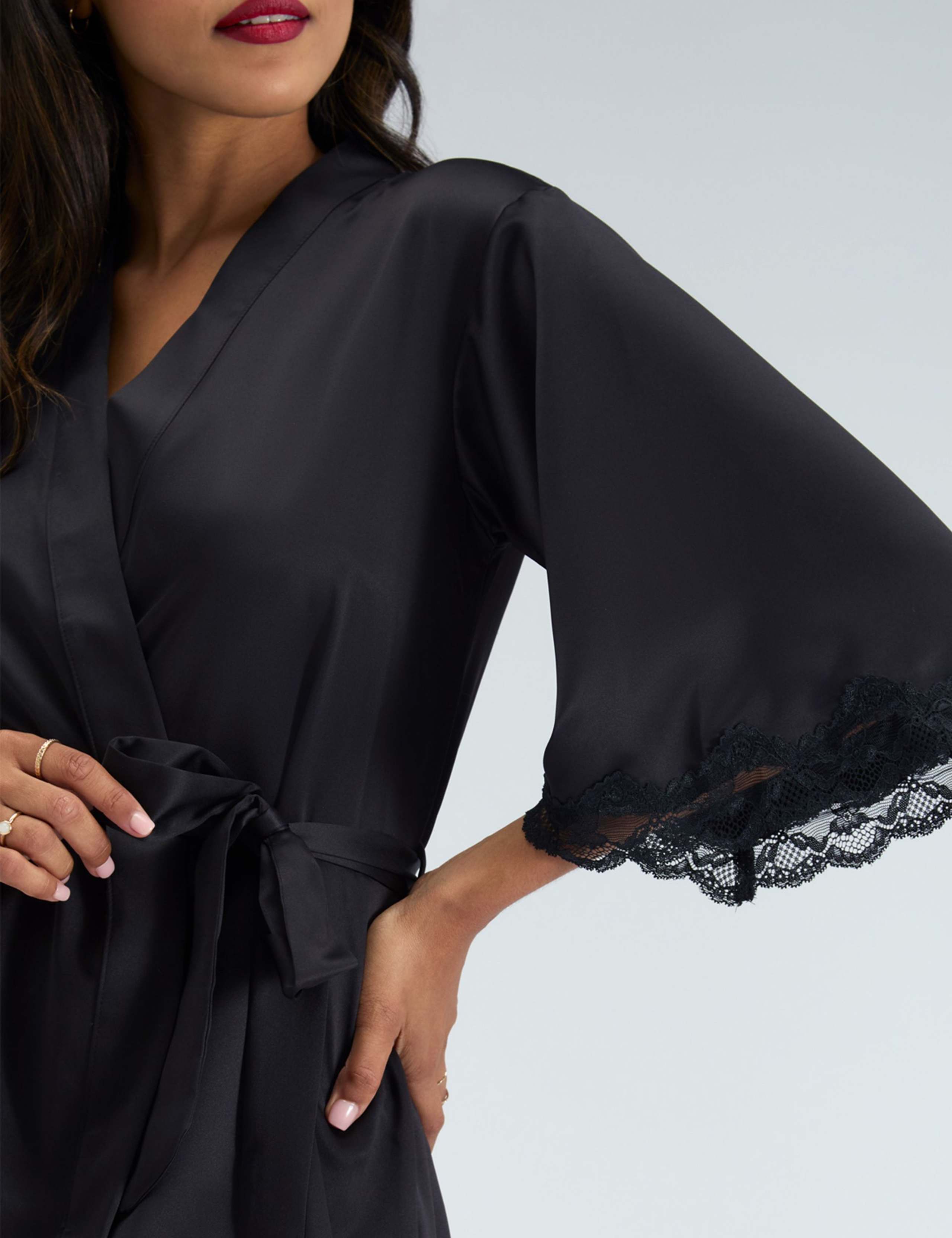 Amelia Satin Lace Trim Robe 6 of 7