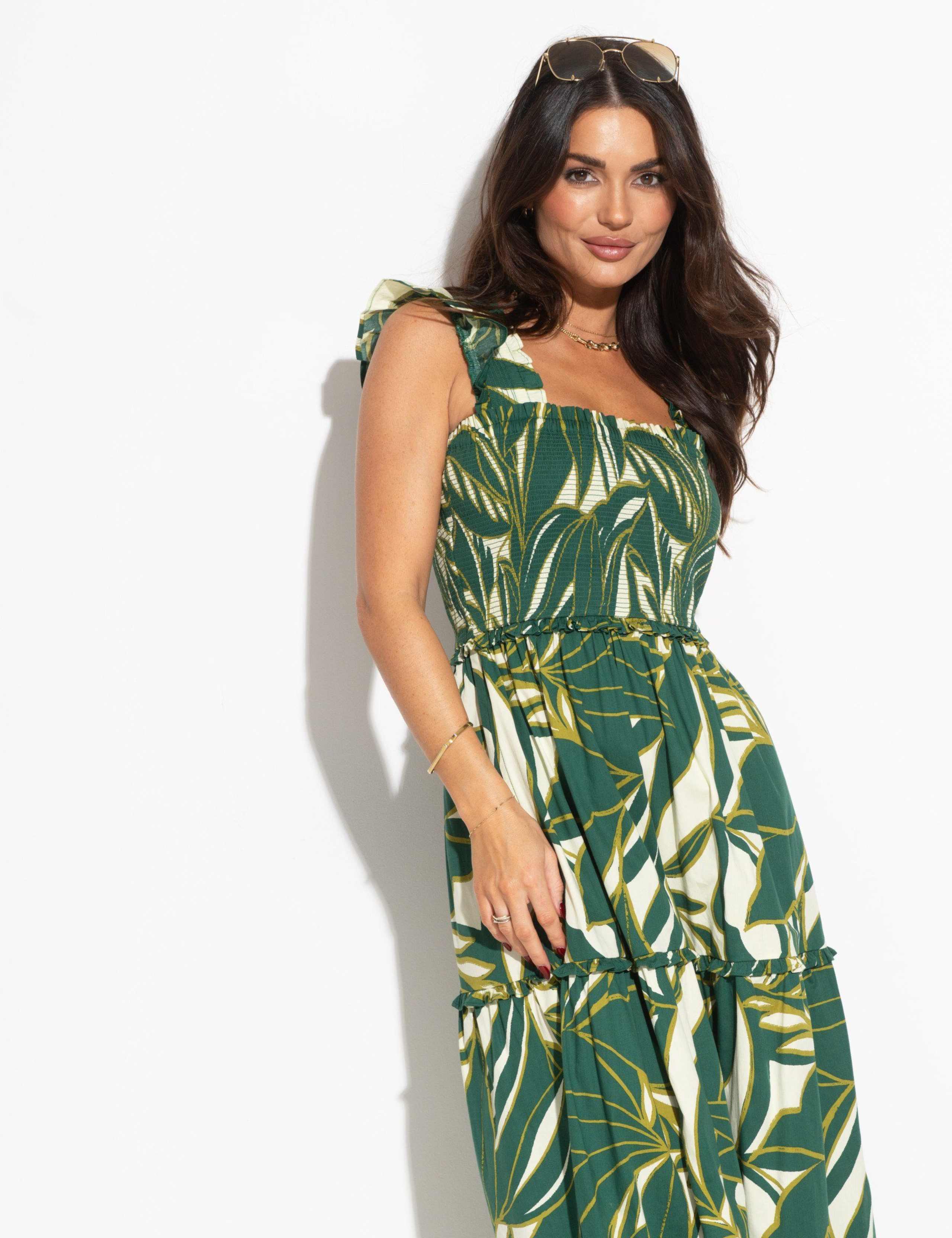 Cotton Rich Leaf Print Maxi Tiered Dress 4 of 7
