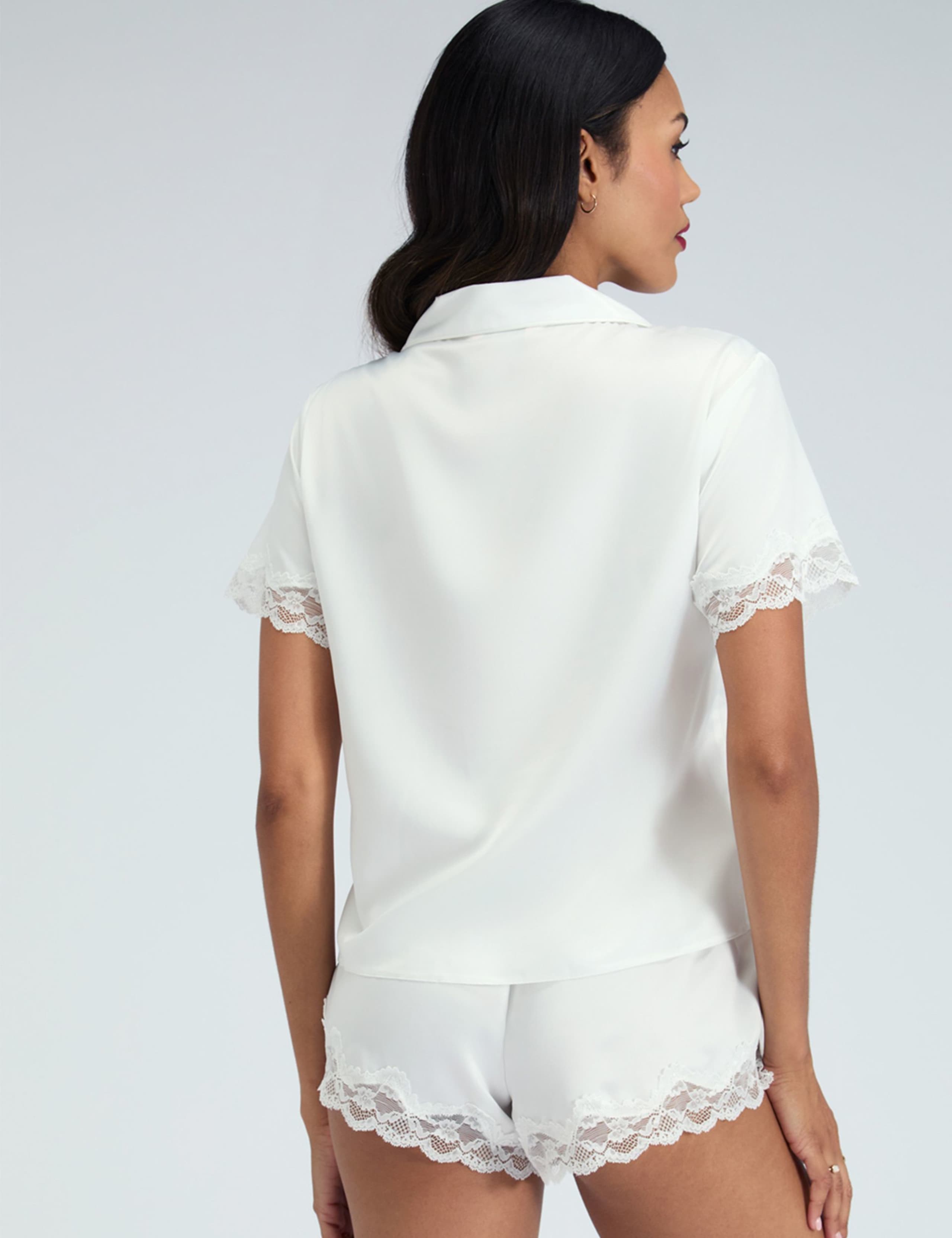 Amelia Satin Lace Trim Revere Shortie Set 2 of 7