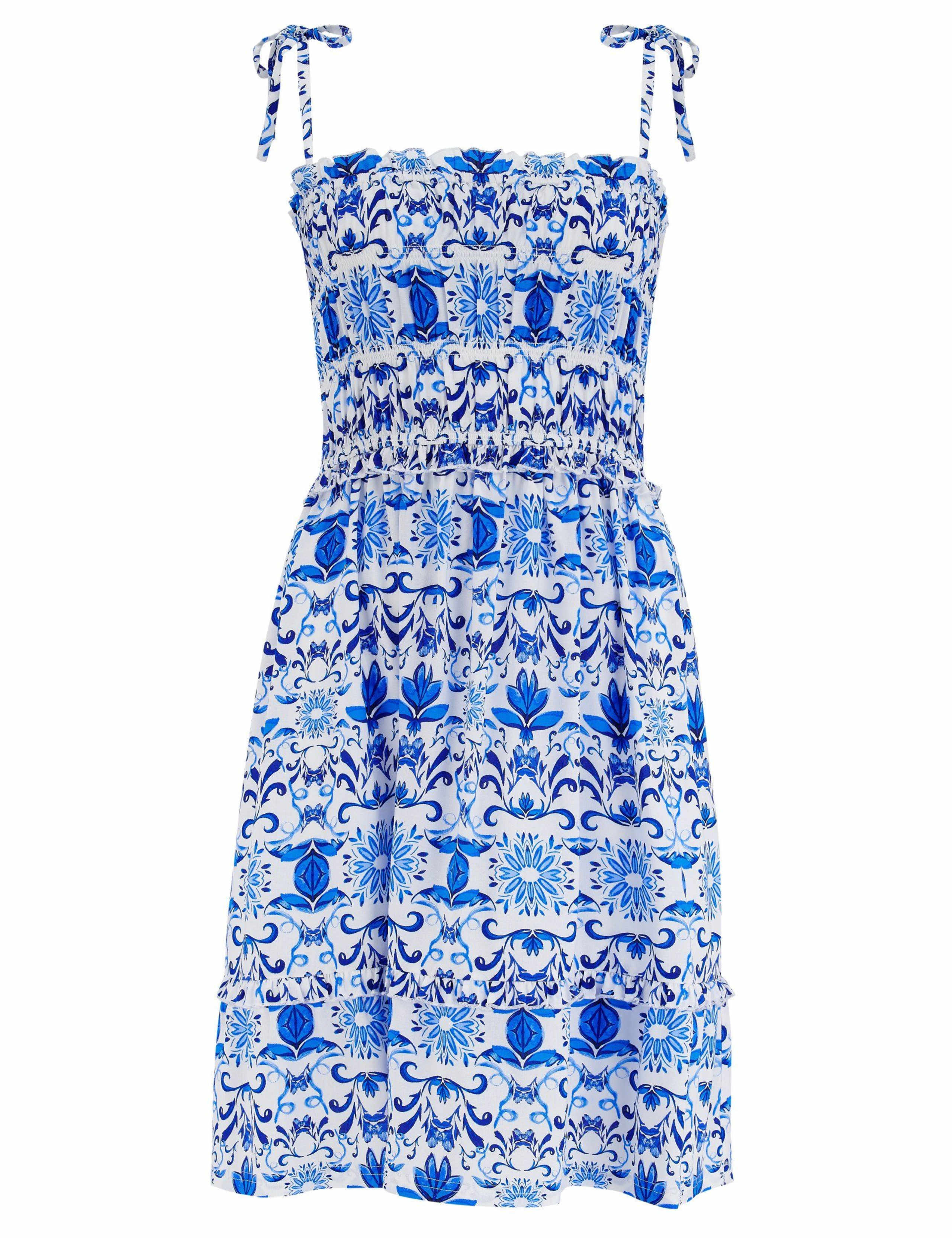 Mia Printed Frill Detail Shirred Beach Dress 2 of 6