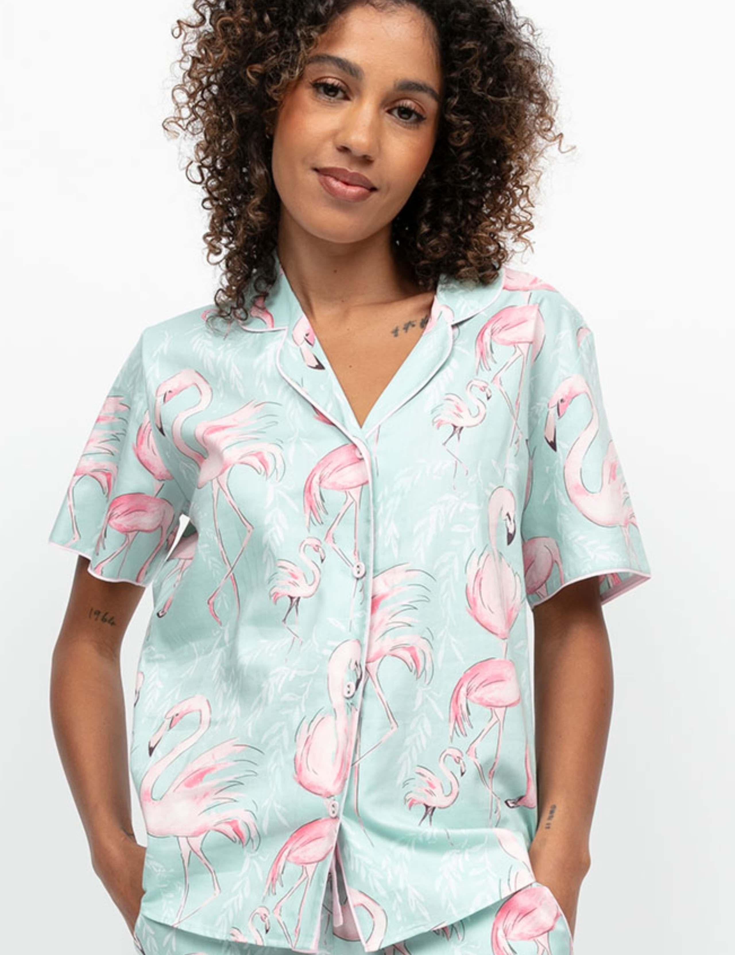 Cotton Modal Flamingo Pyjama Top 1 of 4
