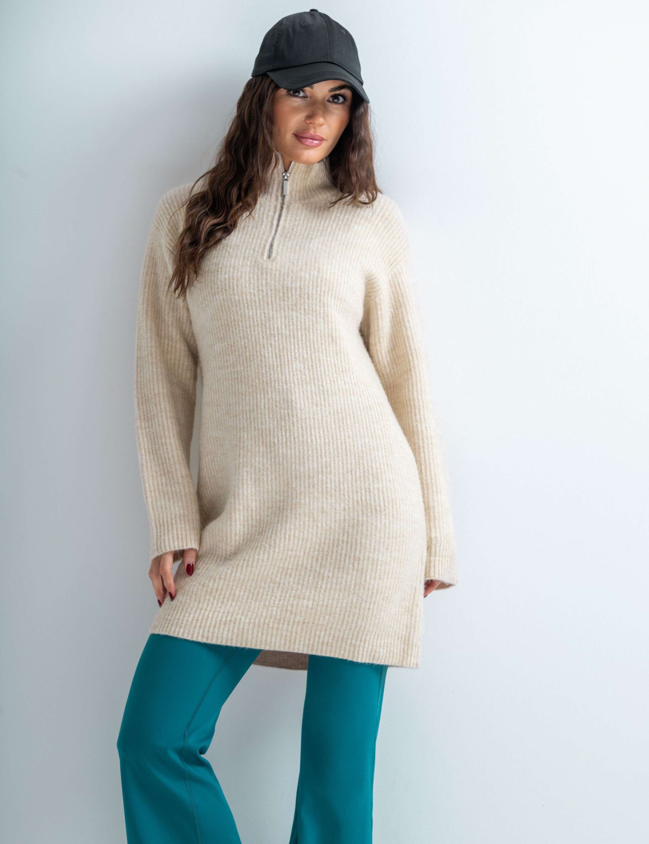 Cosy Ribbed Half-Zip Mini Knitted Dress 3 of 7