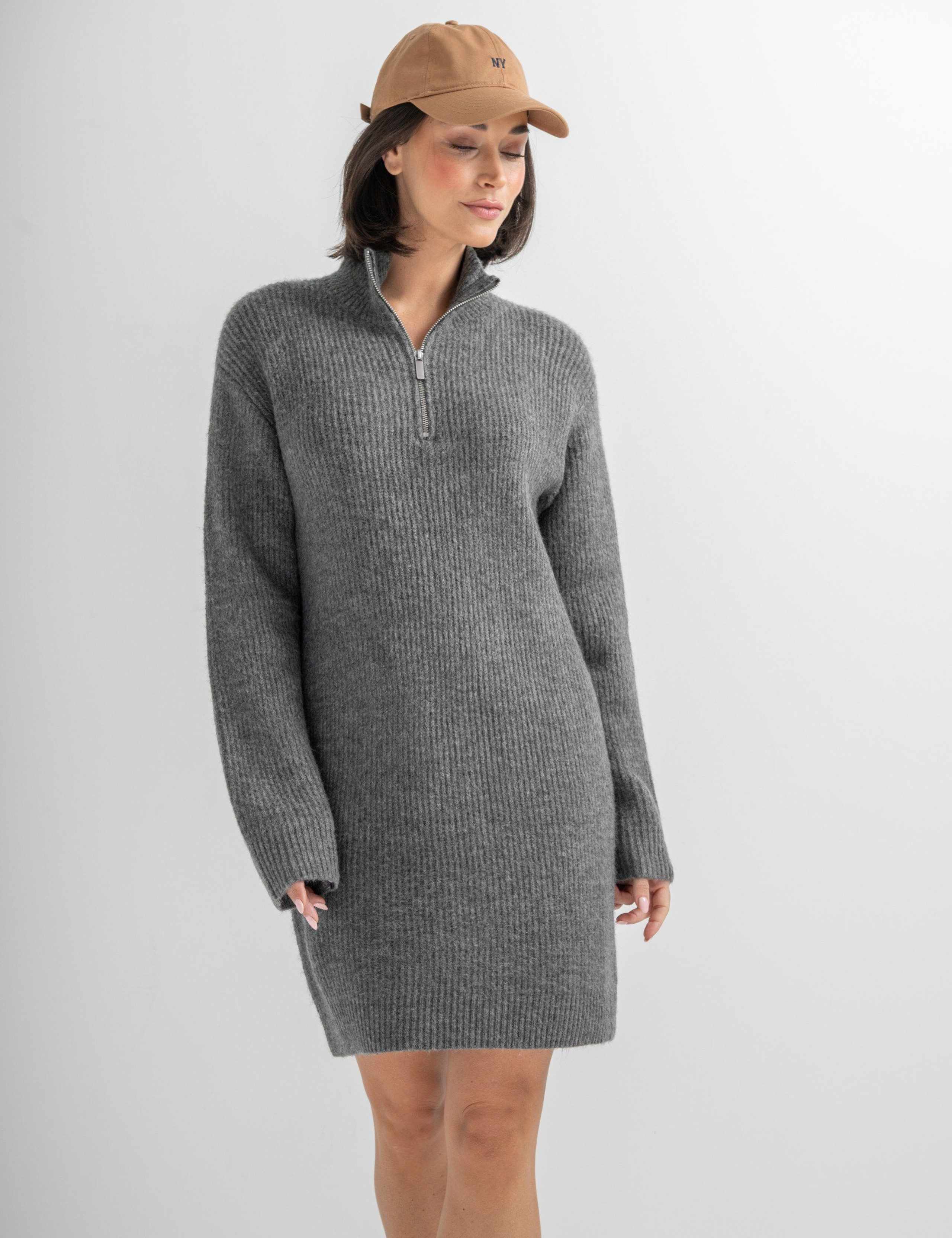 Cosy Ribbed Half-Zip Mini Knitted Dress 5 of 7