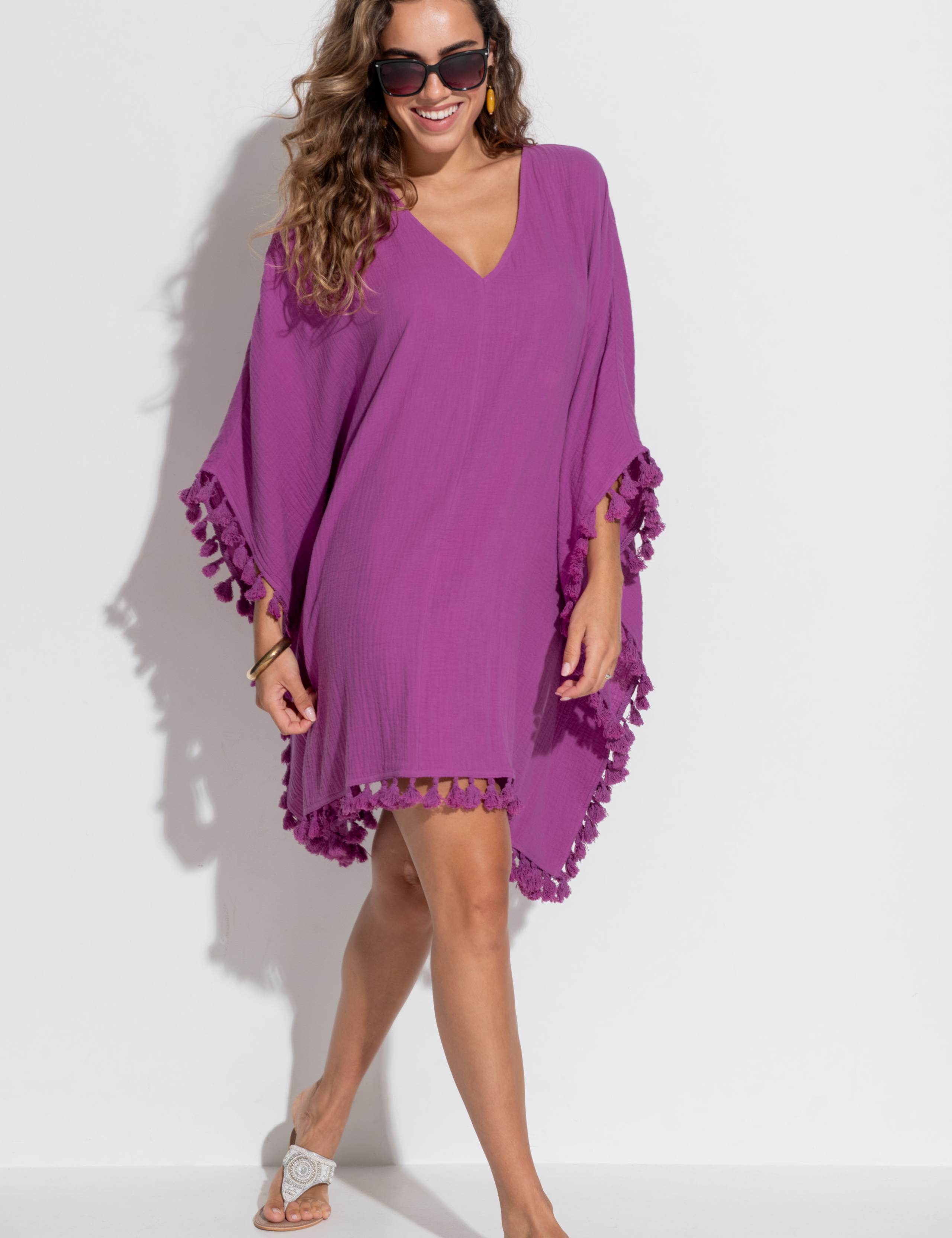 Pure Cotton V-Neck Tassel Fringe Kaftan 3 of 6