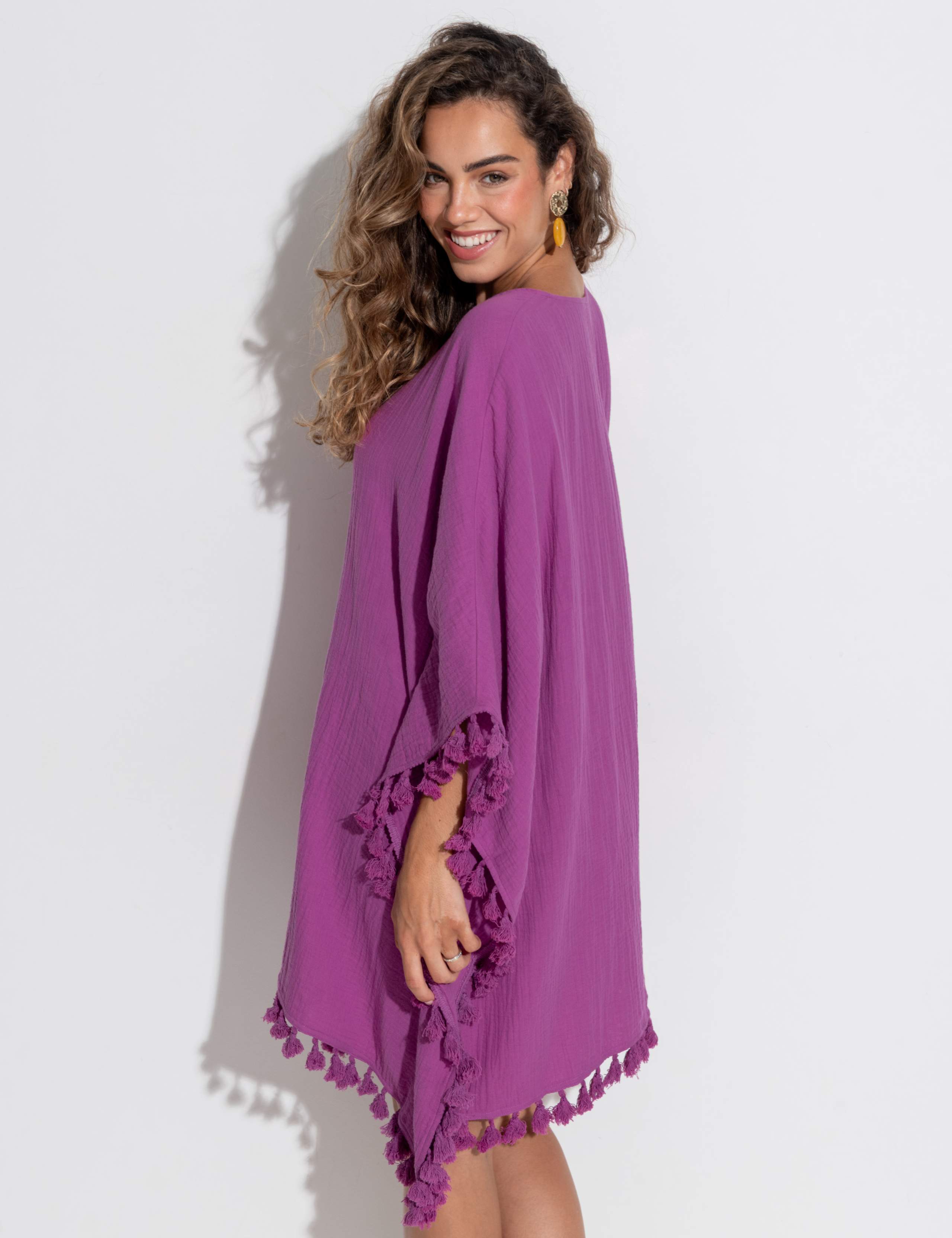 Pure Cotton V-Neck Tassel Fringe Kaftan 4 of 6