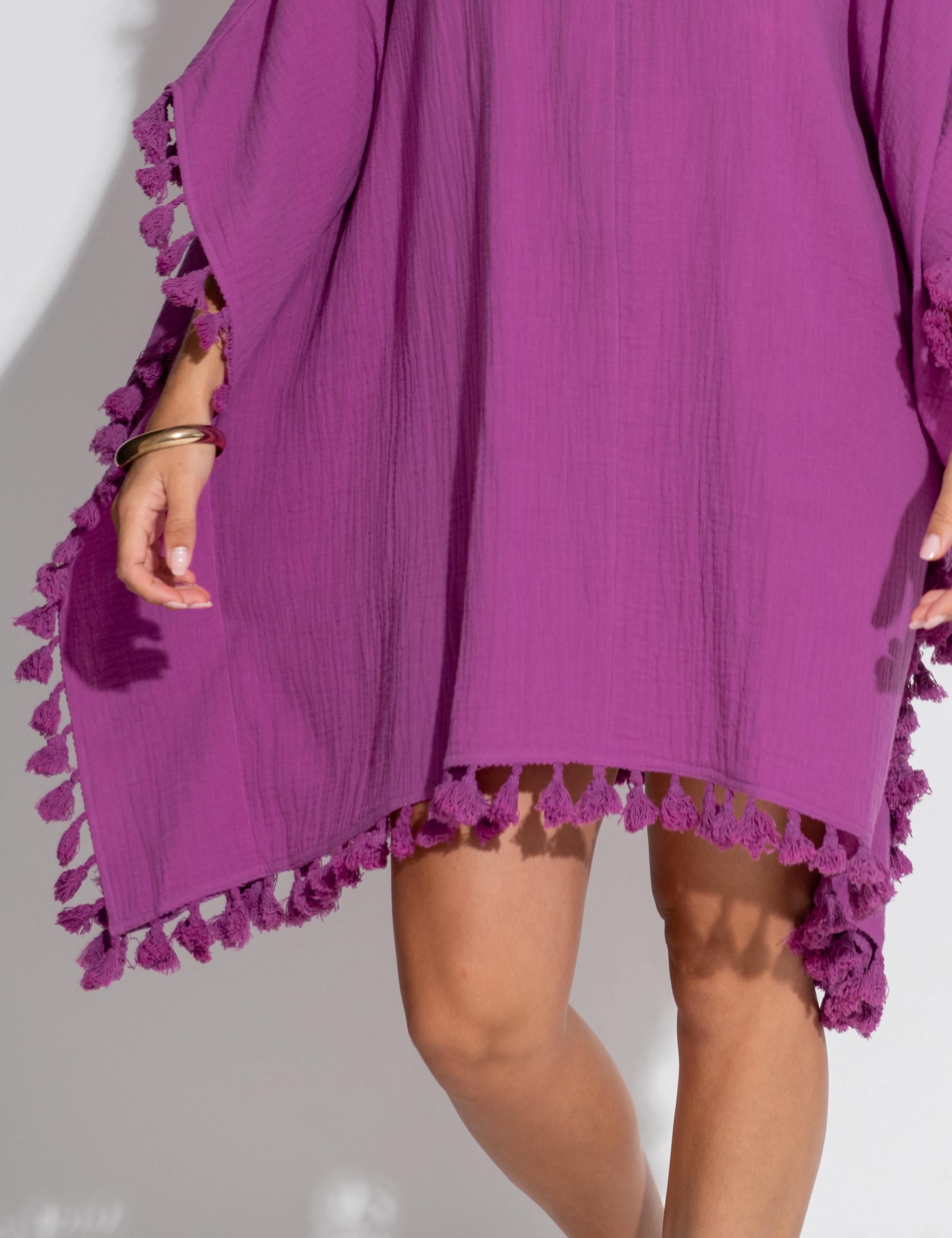 Pure Cotton V-Neck Tassel Fringe Kaftan 6 of 6