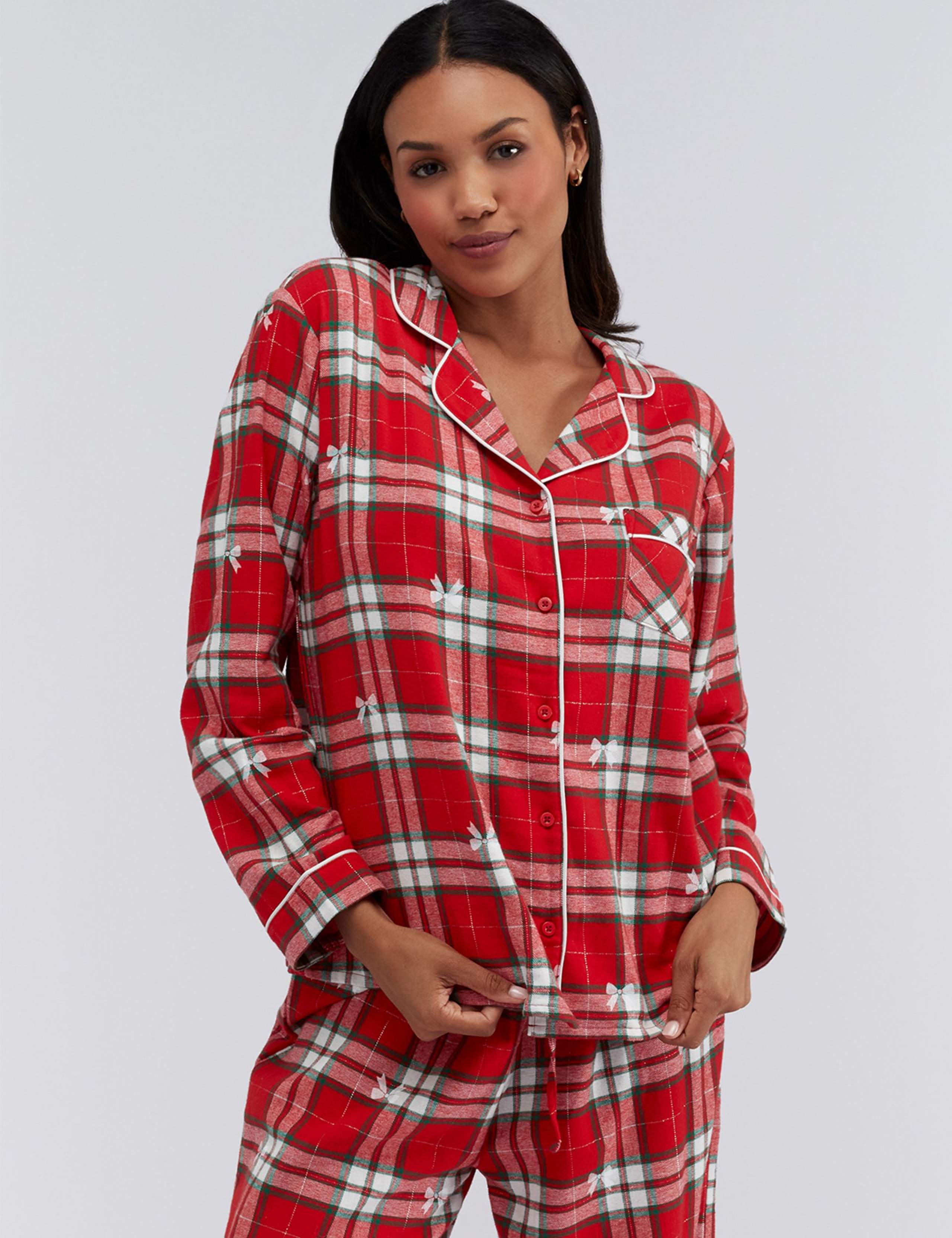 Cotton Rich Checked Bow Pyjamas in a Bag 3 of 10