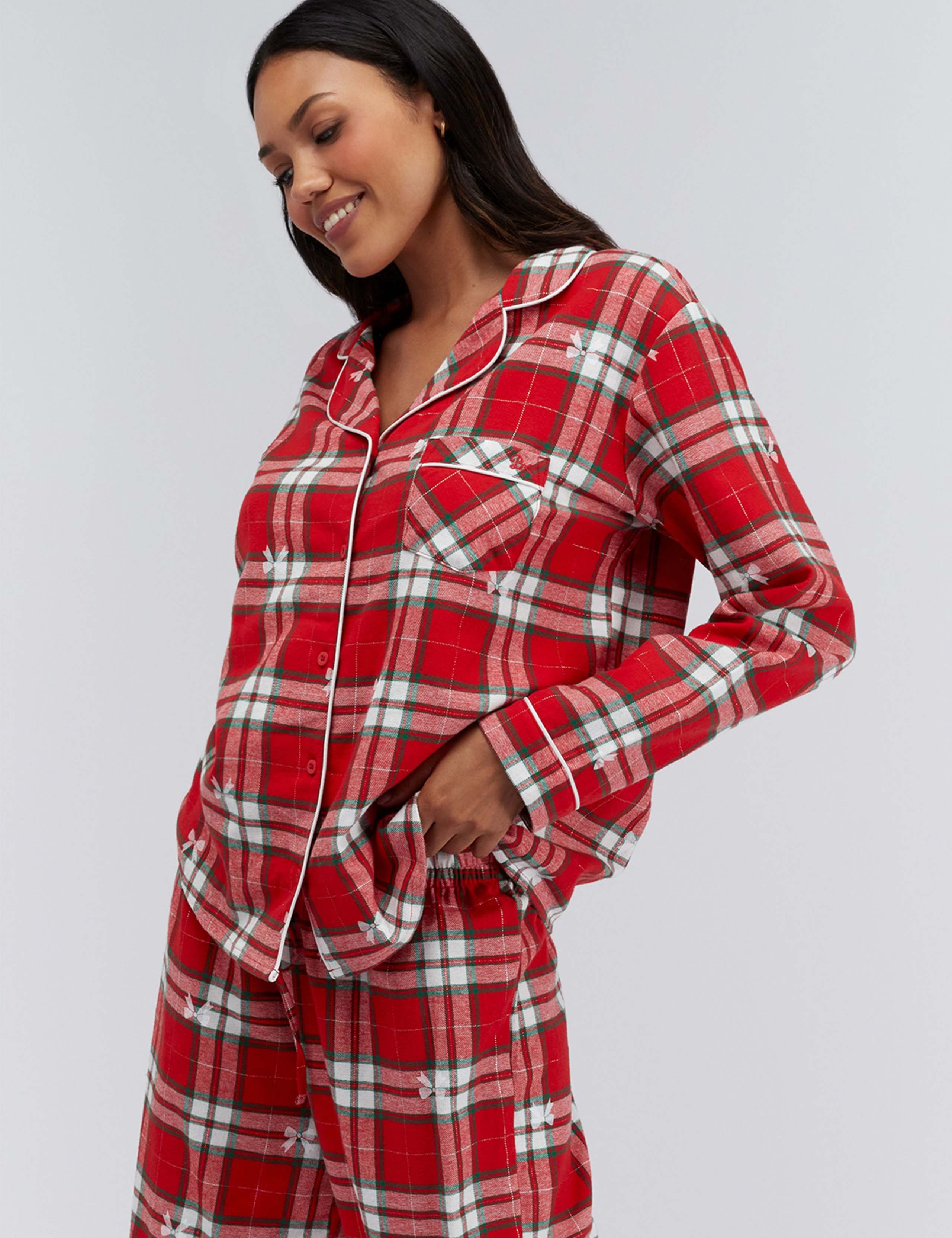 Cotton Rich Checked Bow Pyjamas in a Bag 4 of 10