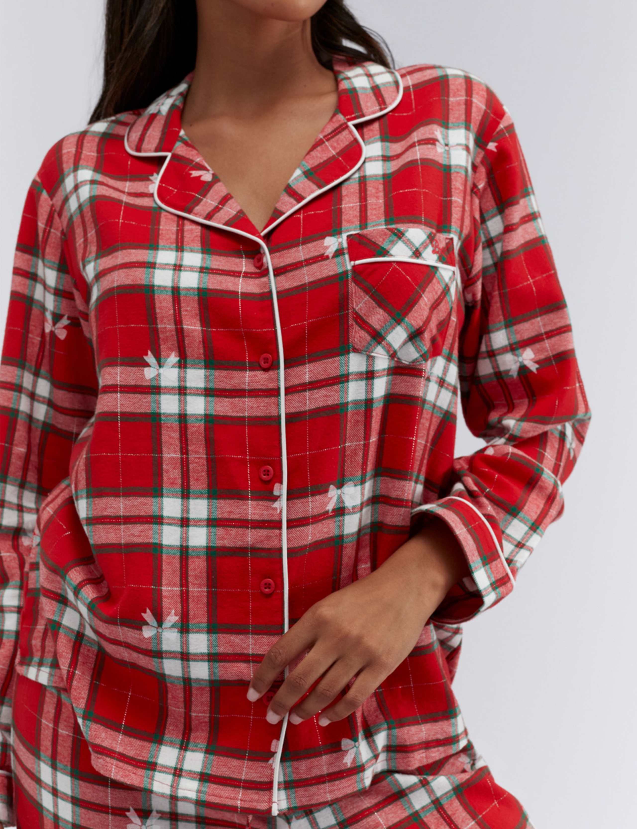 Cotton Rich Checked Bow Pyjamas in a Bag 6 of 10
