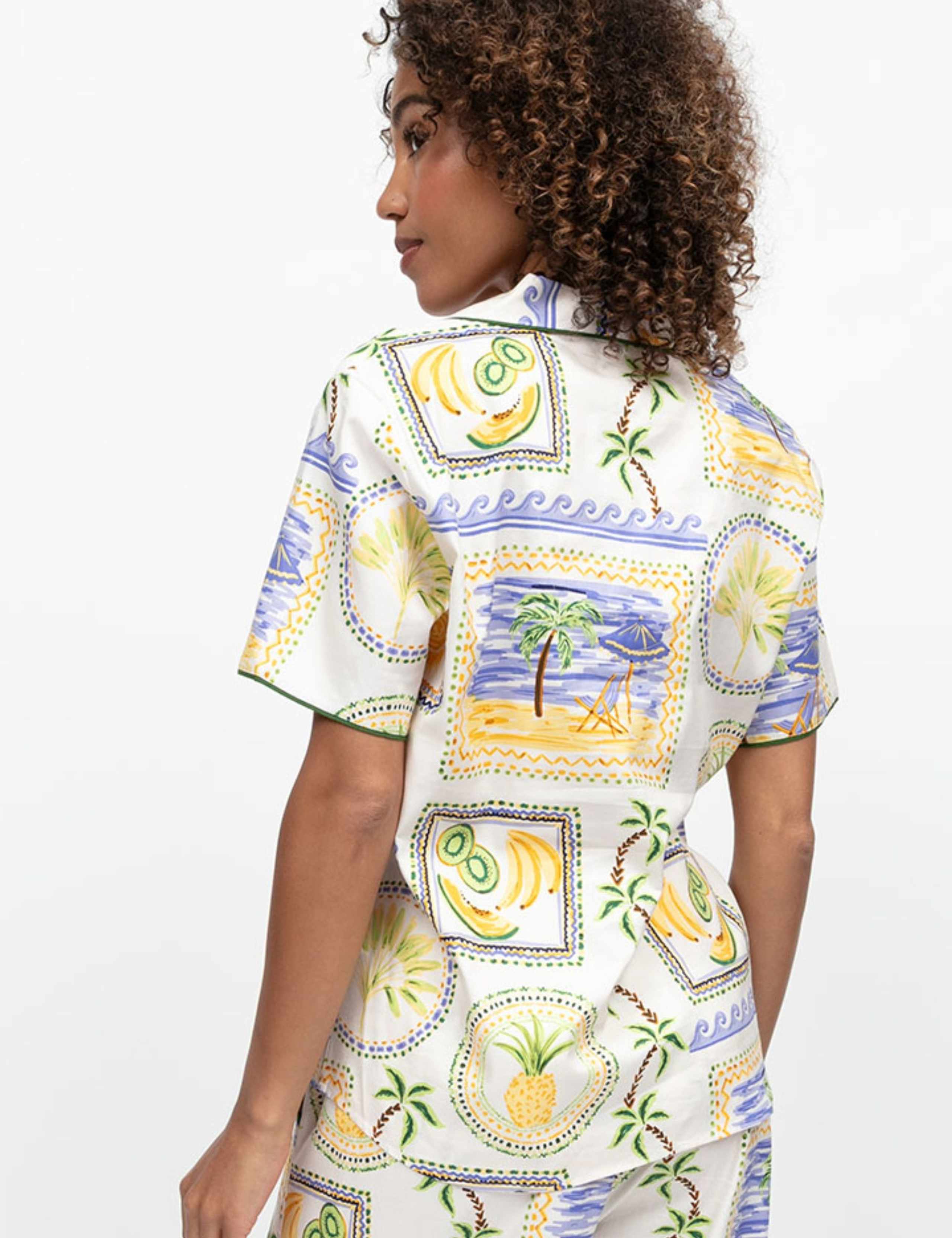 Cotton Modal Postcard Print Pyjama Top 6 of 7