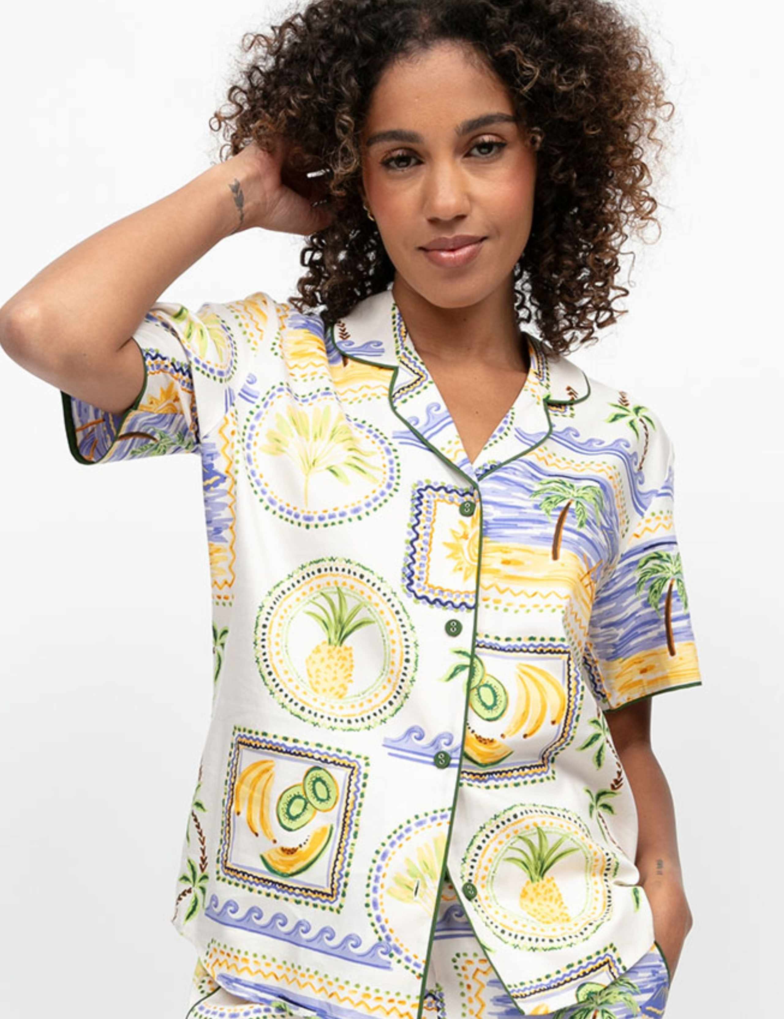 Cotton Modal Postcard Print Pyjama Top 7 of 7