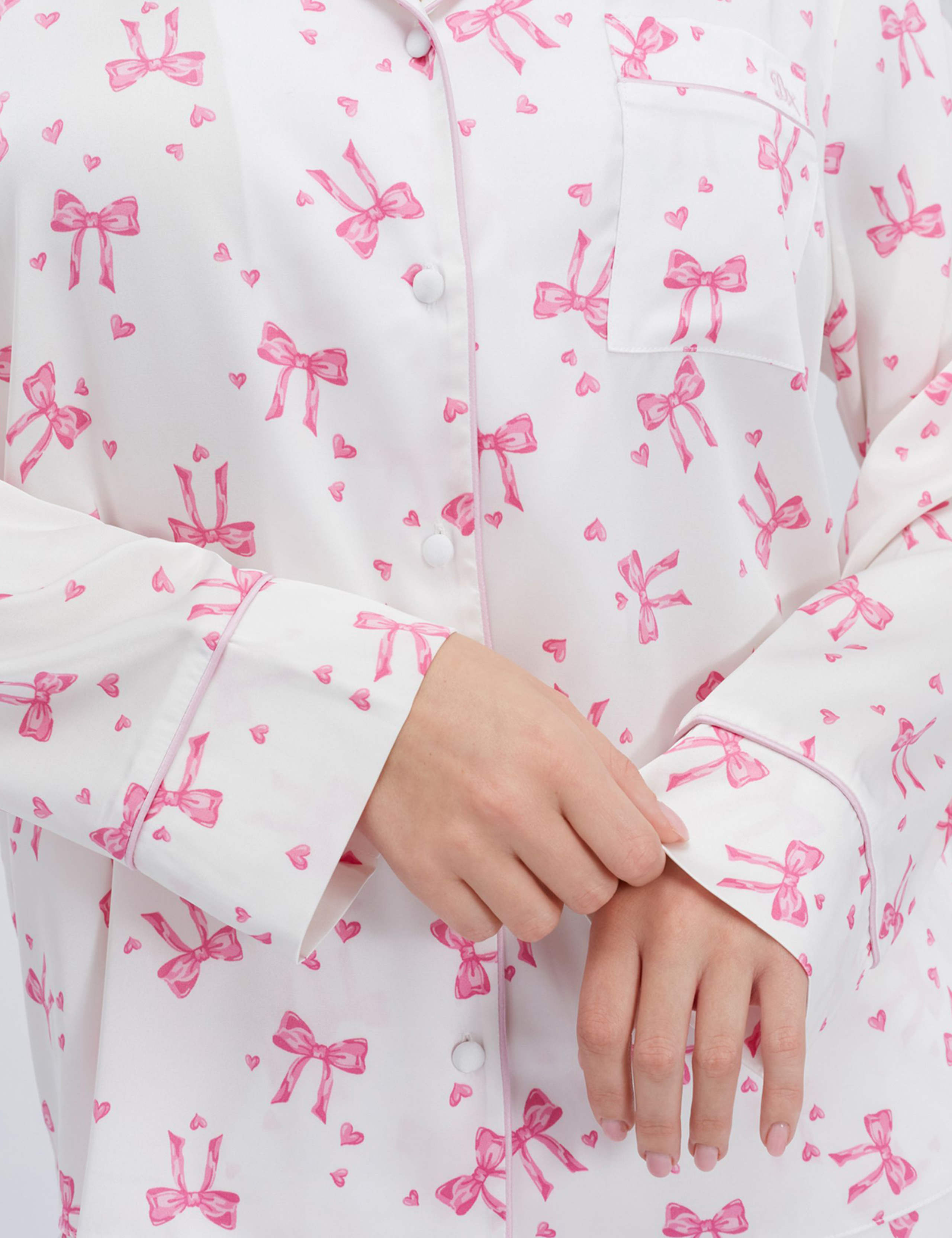 Satin Bow Print Pyjama Set 6 of 7