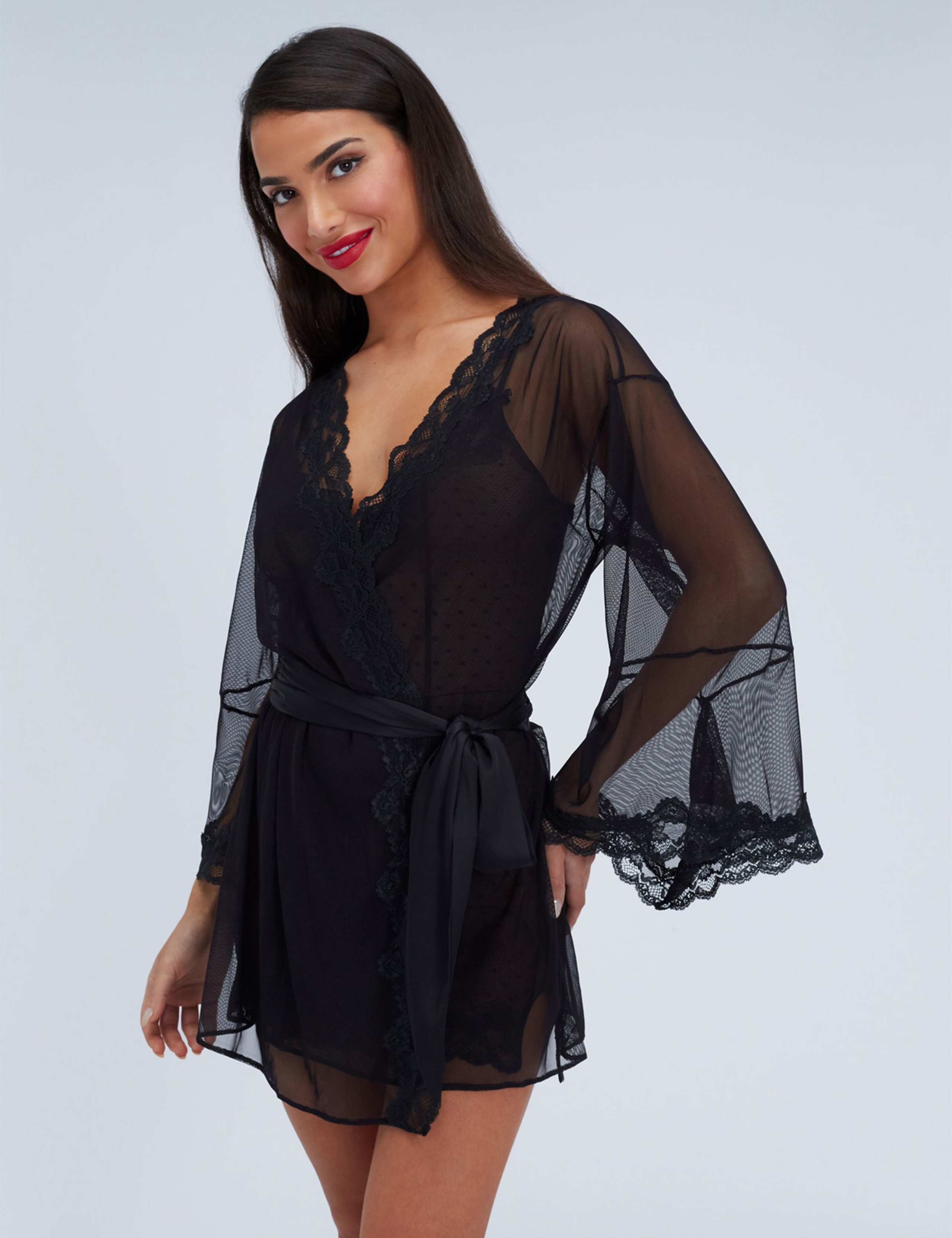 Mesh & Lace Tie Kimono Wrap 2 of 7