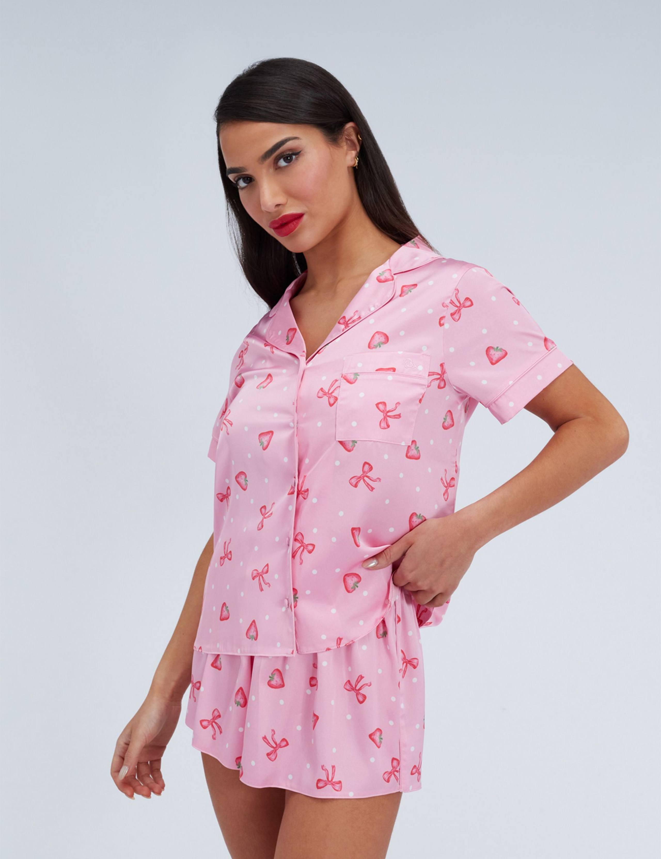 Satin Strawberry Print Shortie Set 2 of 6