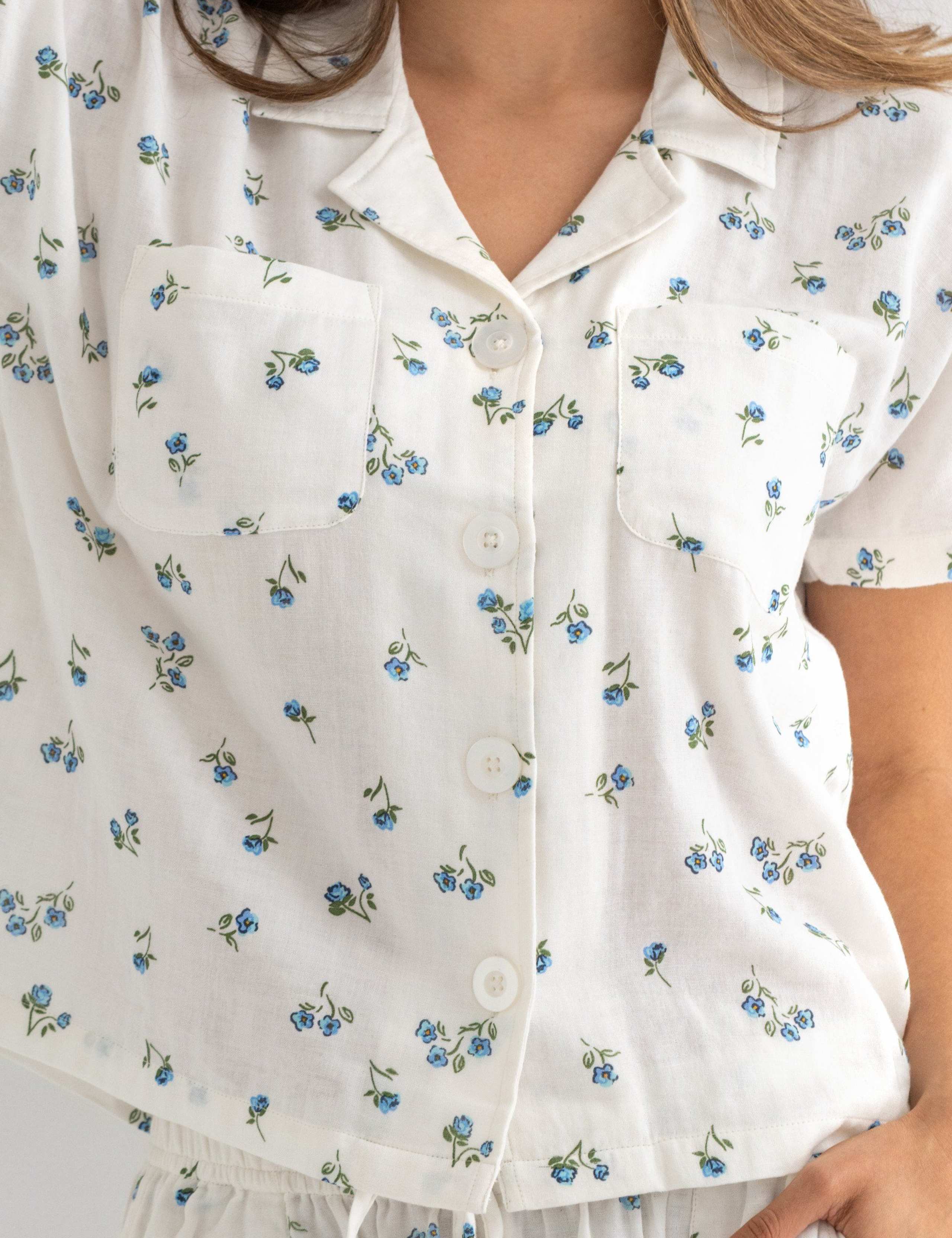 Pure Cotton Floral Revere Cropped Pyjama Set 7 of 11