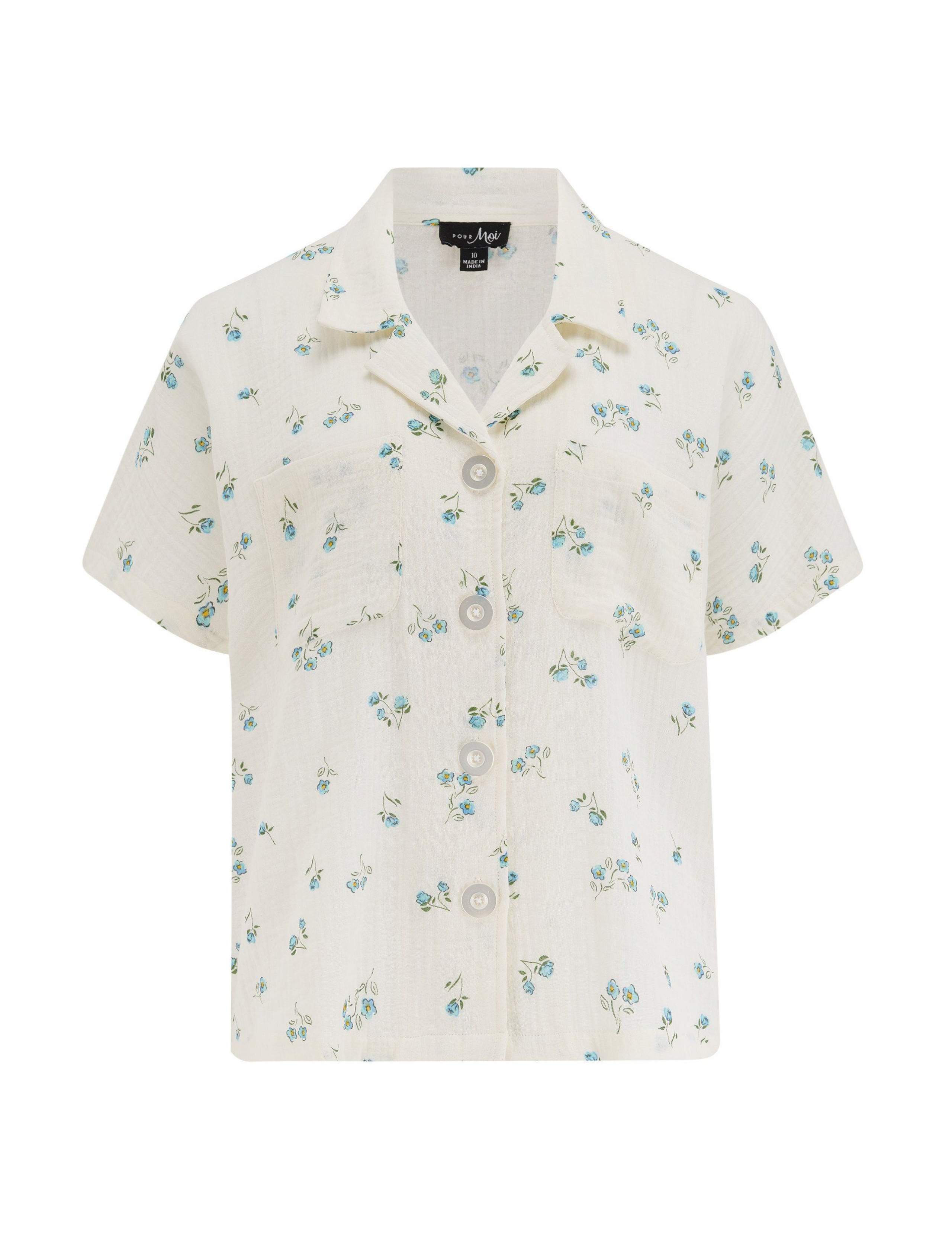 Woven Double Cloth Revere Collar Shirt & Cropped Trouser Pyjama Set 8 of 11